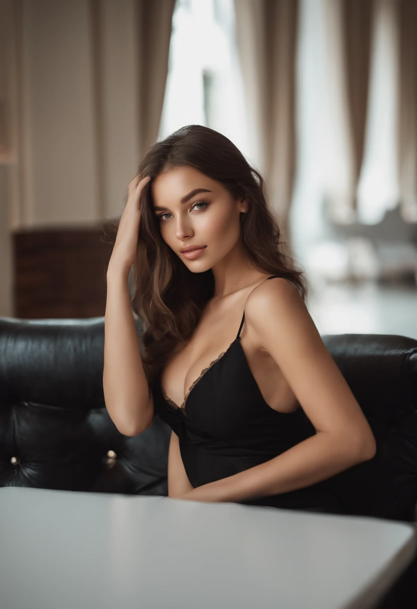 russian woman in a black bra top posing for a picture, 30 years old, sexy face, jaw dropping beauty, portrait sophie mudd, 21 years old, she is wearing a black tank top, jaw-dropping beauty, 2 2 years old, sexy gaze, 1 6 years old, looking hot, sexy look at the camera, cleavage