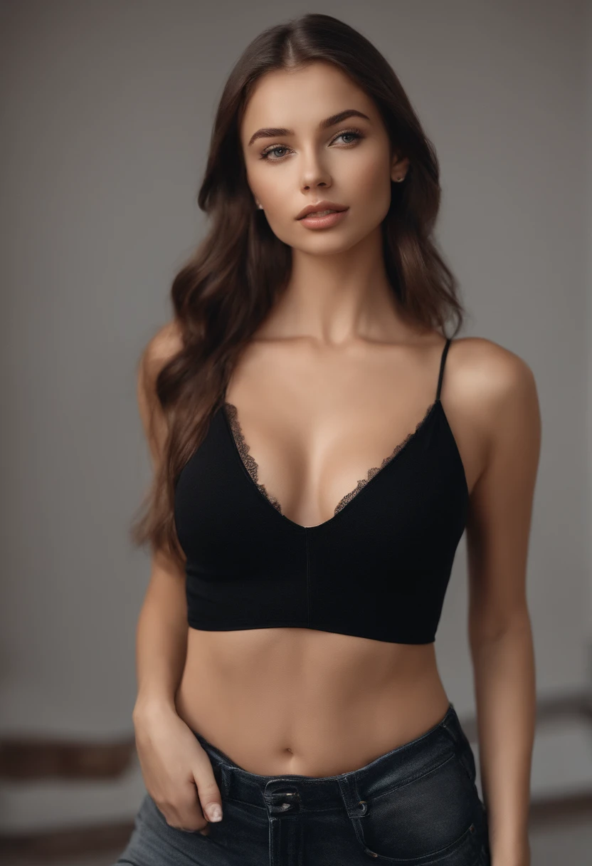 russian woman in a black bra top posing for a picture, 30 years old, sexy face, jaw dropping beauty, portrait sophie mudd, 21 years old, she is wearing a black tank top, jaw-dropping beauty, 2 2 years old, sexy gaze, 1 6 years old, looking hot, sexy look at the camera, cleavage