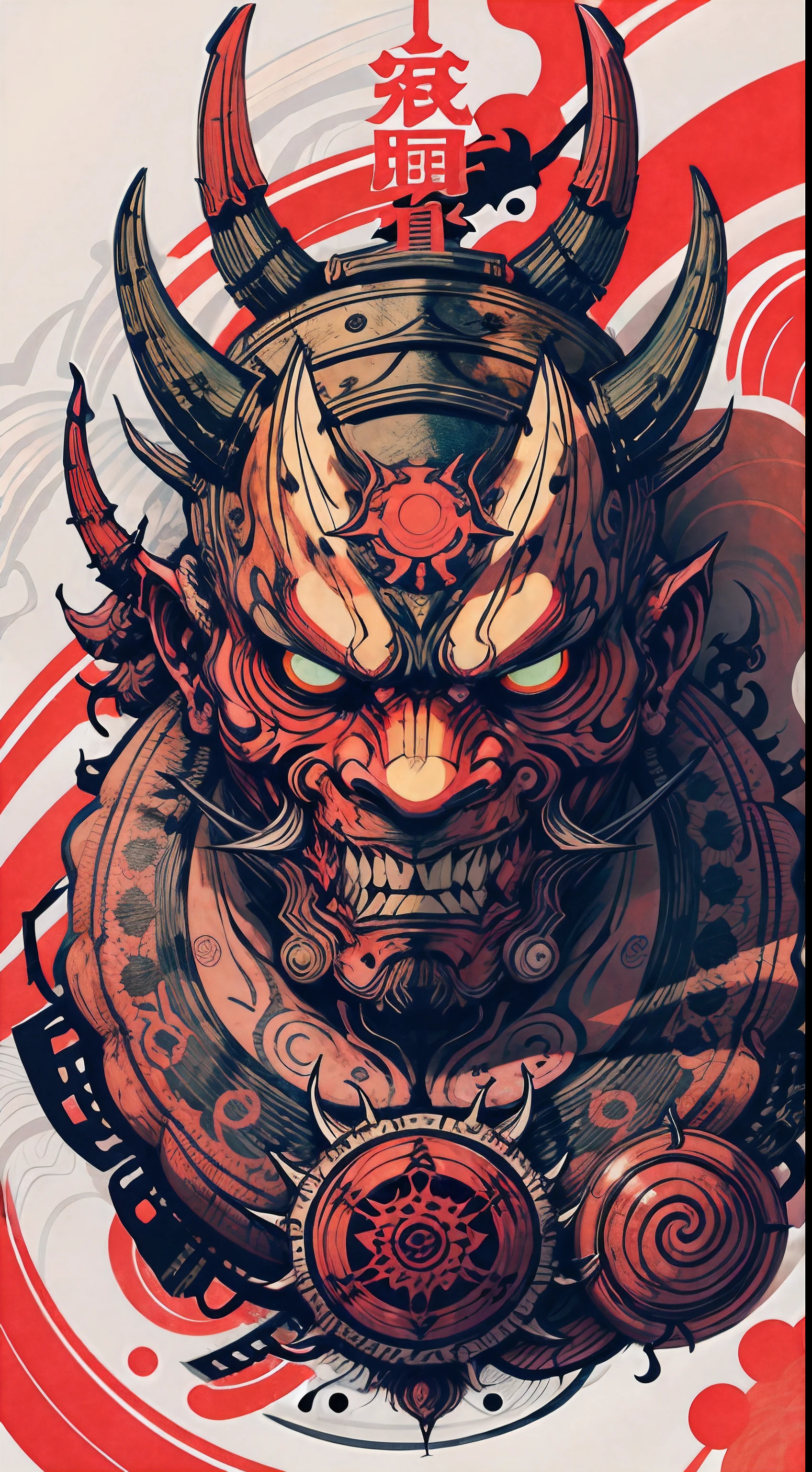Hannya oni mask style 0mib, harajuku hip hop graffiti inspired Illustrator, master-piece, high quailty, 8K, high resolutions, highdetailed, cwoman