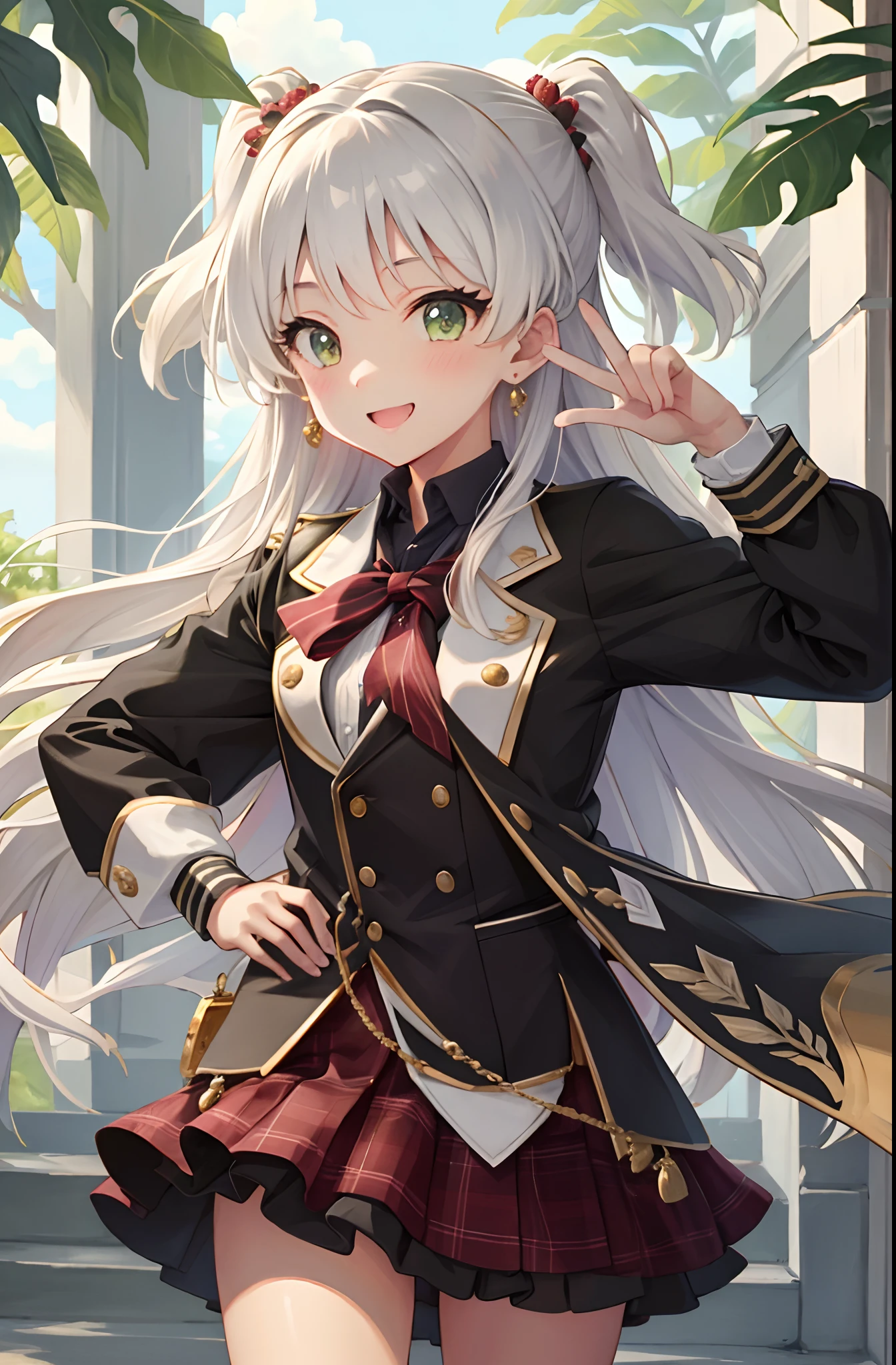 ​masterpiece、top-quality、The ultra -The high-definition、hight resolution、Transcendent Technique Illustration、perfect anatomia、8K、a beauty girl、a smile、校服、cute hairstyle、silber hair