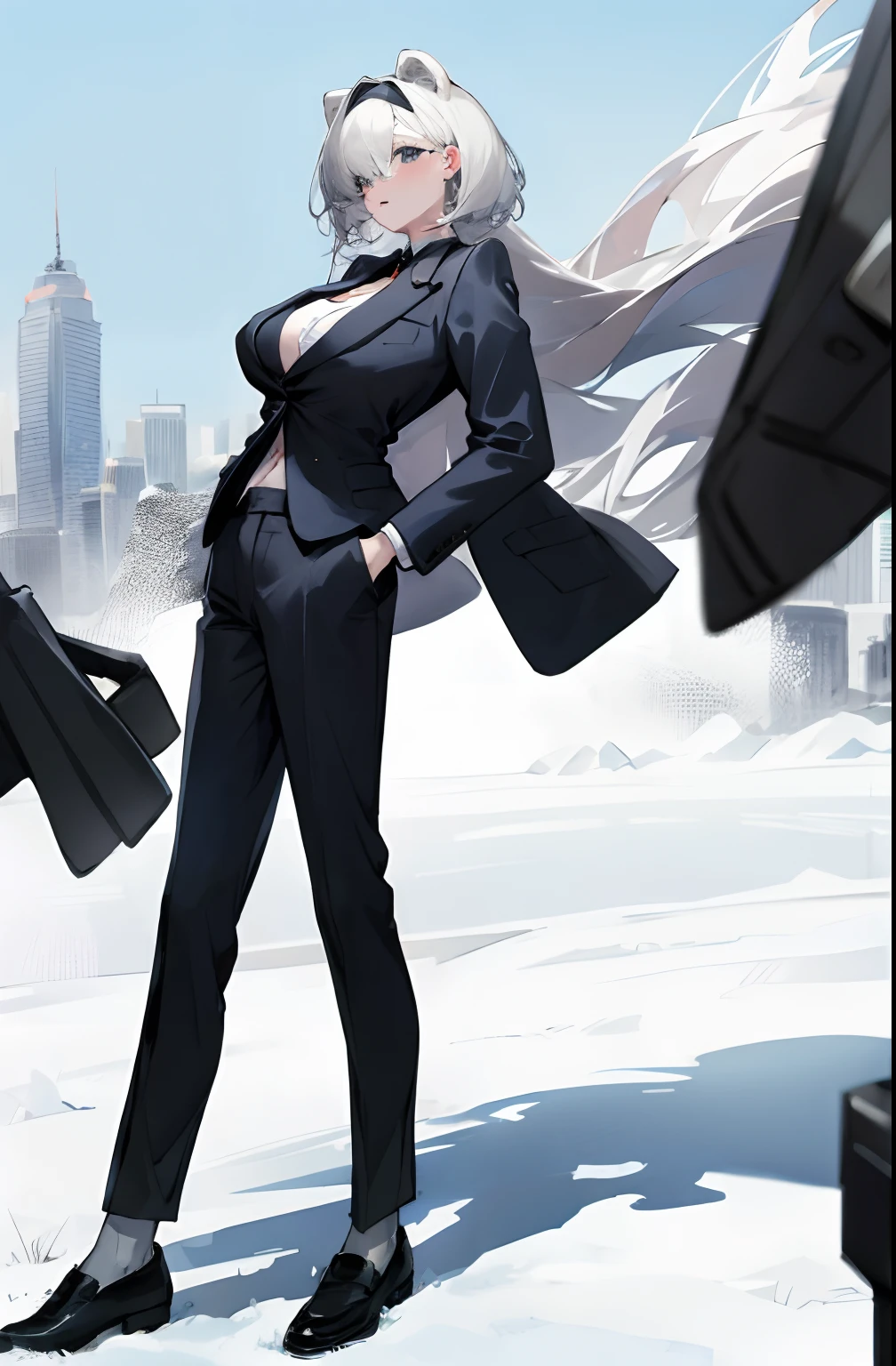 Bigboobs,cropped shoulders,knee length socks,Business suits,Suits,formal suits,Business shoes,Stand up