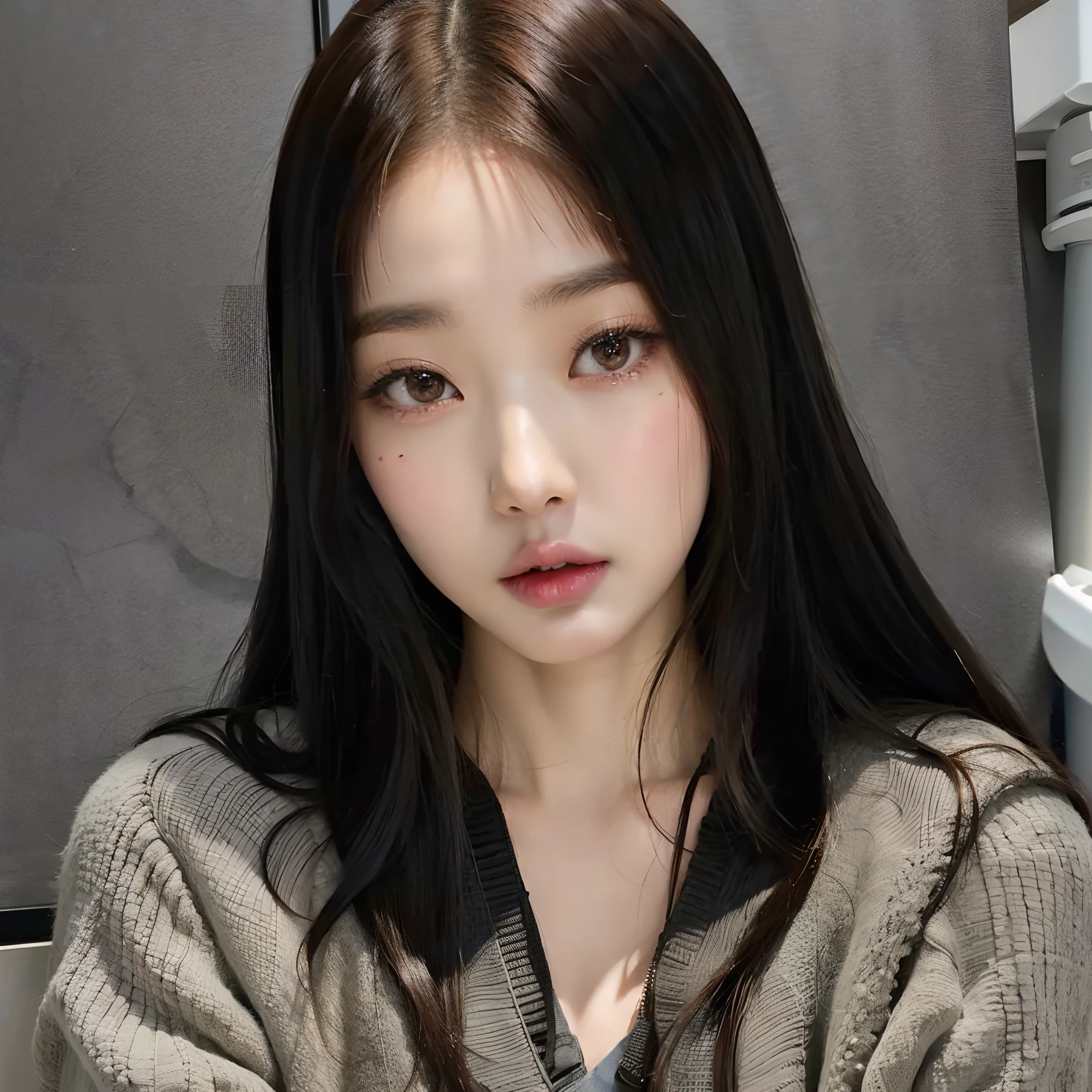 Araffe asian woman with long black hair and a gray sweater, jennie blackpink, Jaeyeon Nam, Ulzzang, Heonhwa Choe, ****** coreana, jossi do blackpink, Dom Yunjoo, young adorable korean face, korean symmetrical face, Lee Ji - Eun, Lee Ji-eun, wan adorable korean face, Parque Roseanne do Blackpink