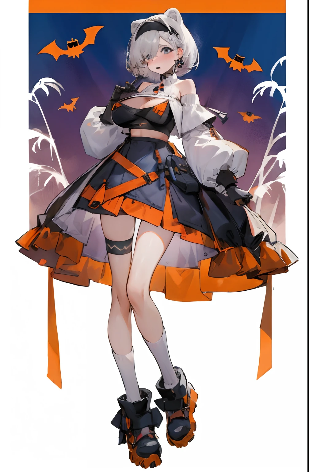 Bigboobs,cropped shoulders,knee length socks,Halloween dress up,Stand up