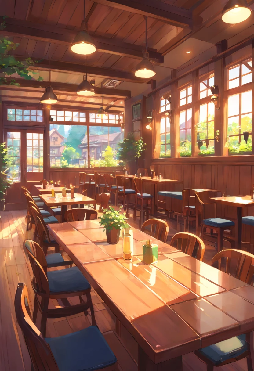 Cafe, Wine table and large windows, interior background art,a tavern