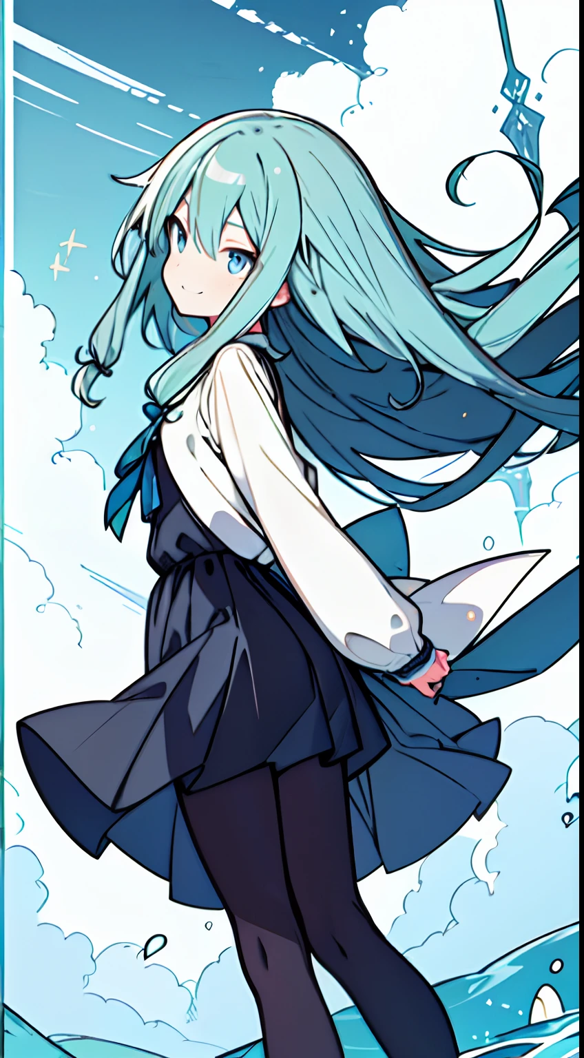 masuter piece, Best Quality,32K、Wallpaper, ultra -detail, Absurd beauty, 1Beautifulwoman、Pupils of large eyes、Hair fluttering in the wind、slender long legs、Smaller head、miscievous smile、Angle looking up from below:1.2