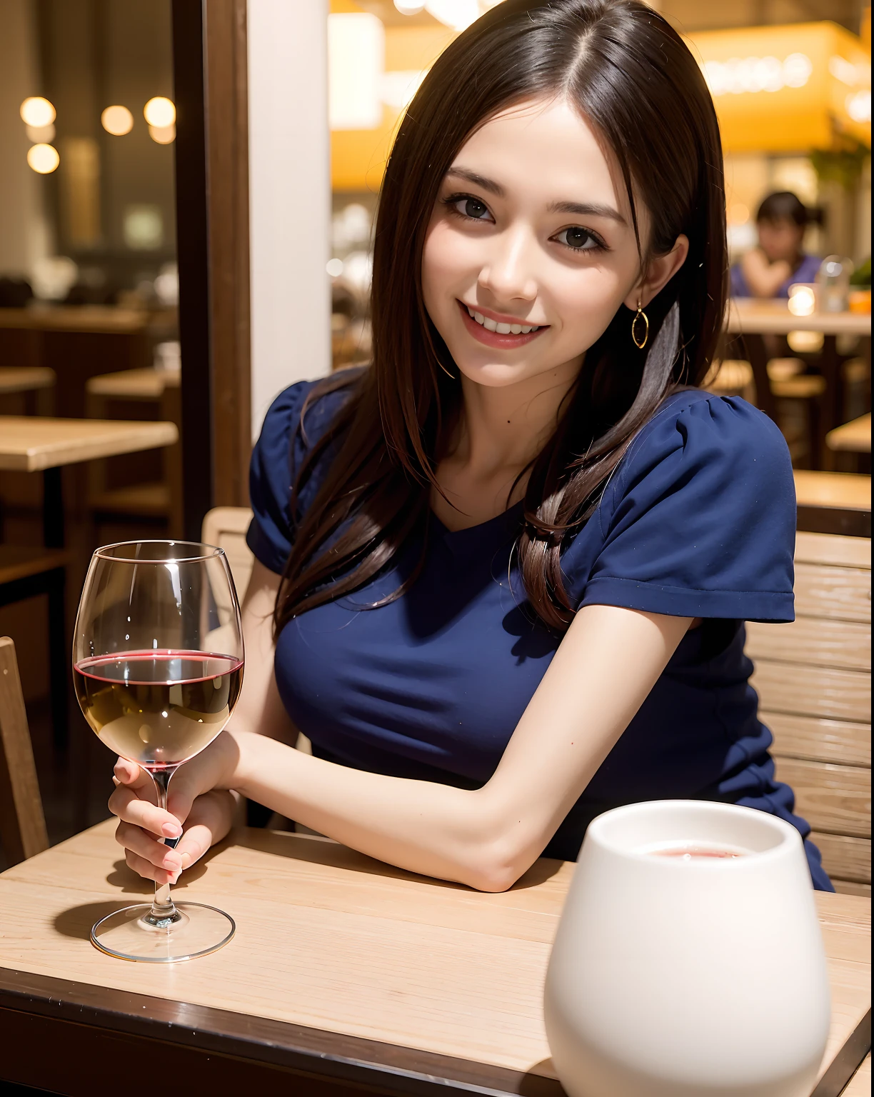 (64K, UHD, top quality, masterpiece: 1.2), (realistic, photorealistic: 1.37), super detailed, pretty woman 1 person, (slim face), (slim body), (brown hair), (short cut), cheeks slightly blushing, (44 years old), 38 years old, solo, beautiful detailed urban night view outside the window, restaurant, wine glasses sit, at night, in a prominent placeNovaFrogStyle, Actress, Model, Waist Up, White Wine, Slim, Wine Glass, Super Clean Night View, Wine Glass Put in the Middle, Happy Smile, (Smile: 1.15), Beautiful Fine Eyes, Upper Body, Bust Japan Up, Night, Short, Short, Actress, Model, Waist Up, White Wine, Slim, Wine Glass, Super Clean Night View, Wine Glass Put in the Middle, Happy Smile,