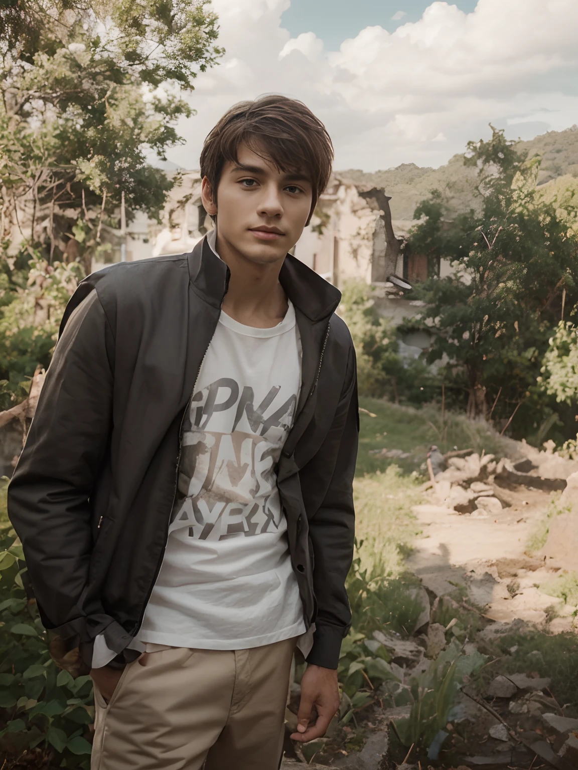 , realistic face ,dark white baground, don't change face good looking boy