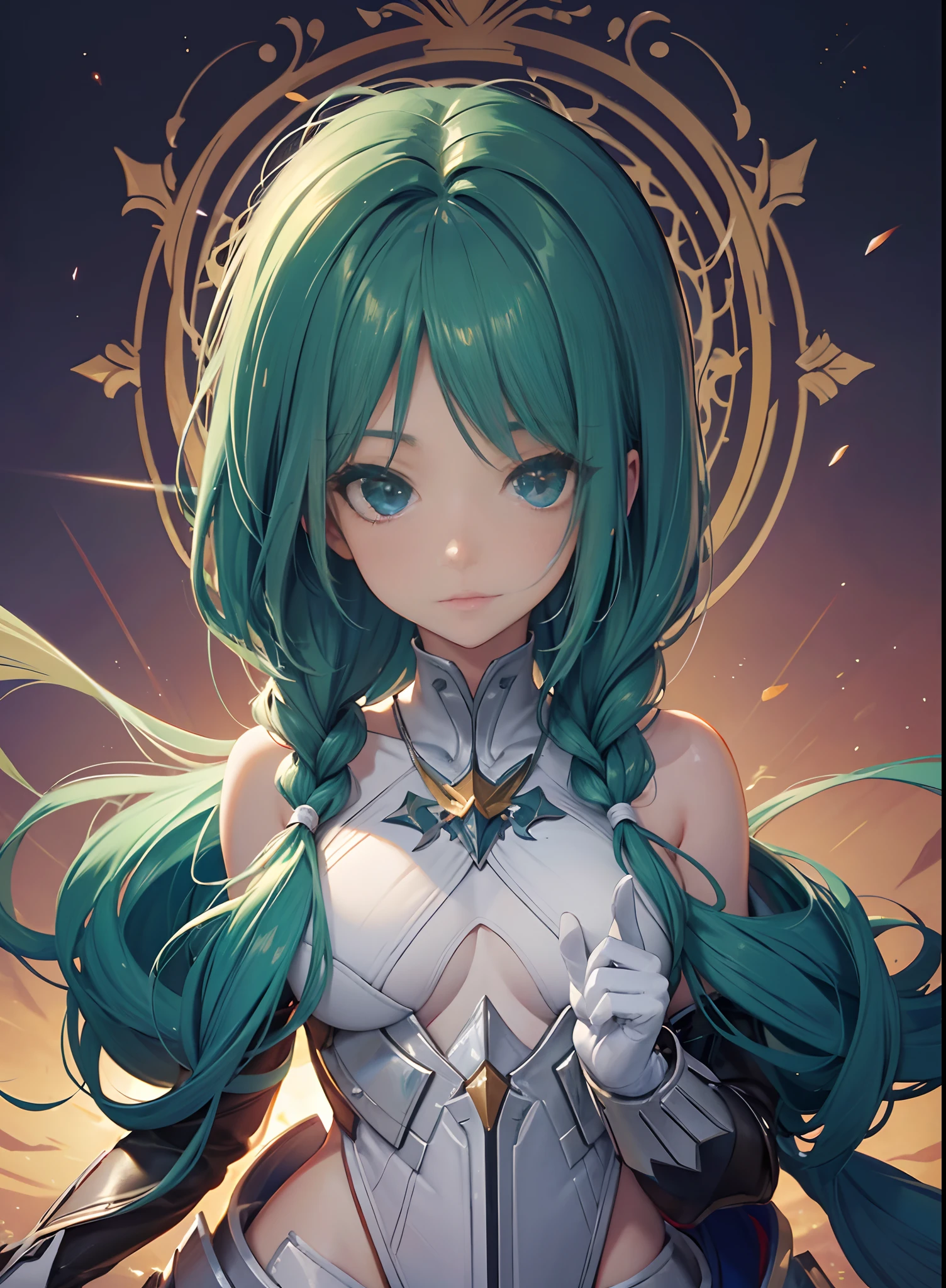 ((Masterpiece, Highest quality)), Detailed face, CharacterDesignSheet， full bodyesbian, Full of details,, Highly detailed, Depth, Many parts，Beautiful paladin girl，Holding a shield，Extremely beautiful，High Balance, Natural light, Lace，lacepantyhose，starrysky，Green hair,hentail realism, shadowing,character sheets, reference sheet, Standing painting, 8K, Super detail, 1080p, Women's HD，Slim，femele, 16k, A high resolution, Best quality, High quality, Anatomically correct, Masterpiece, ccurate, hyper HD，As graceful as a swan，unreal-engine， Ghibli-like colors,   anime big breast,  Standing painting, angle of view,Yarn skirt，ssee-through，pigtails
