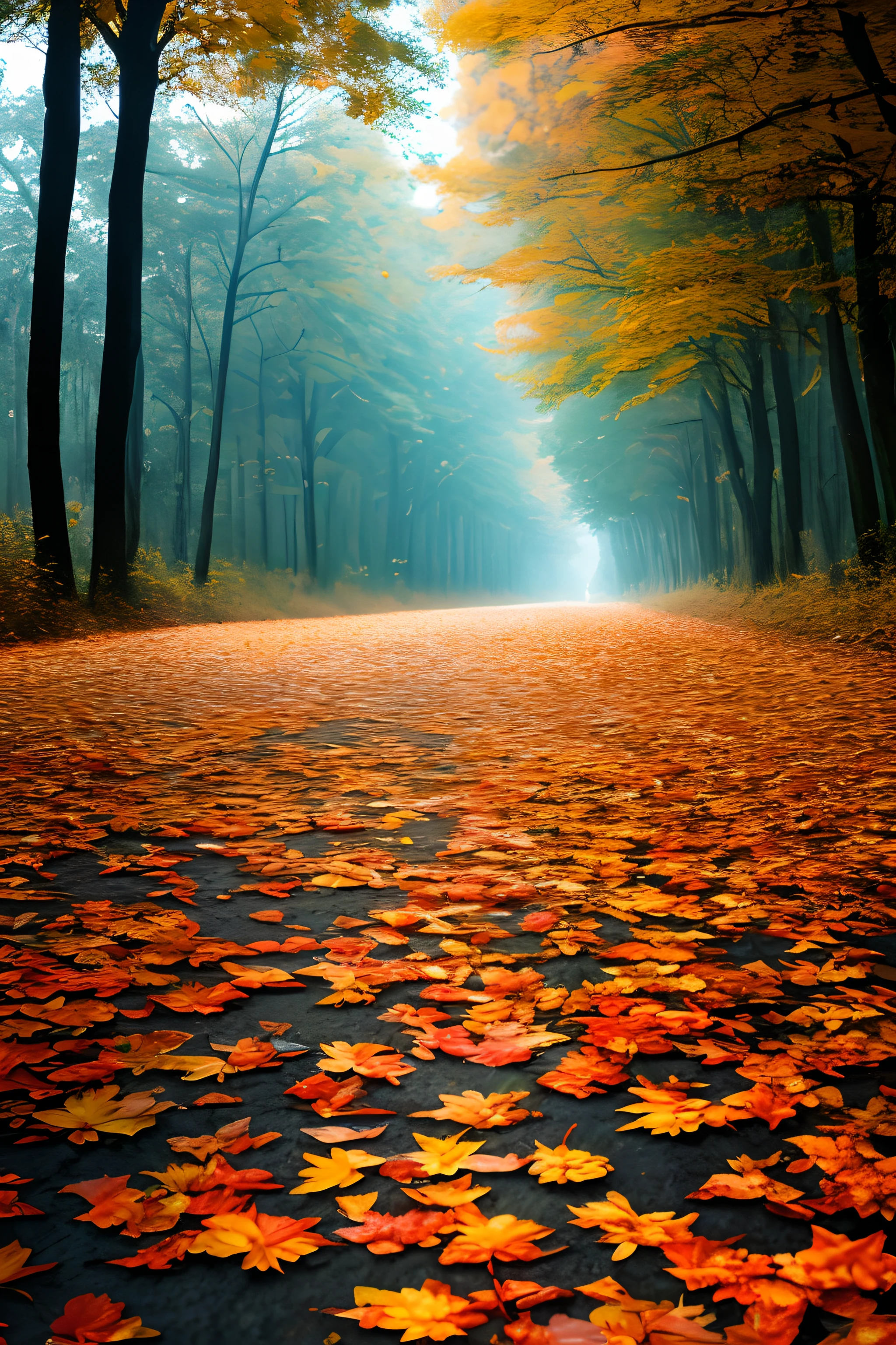 masutepiece, Best Quality, High quality, Highly detailed CG Unity 8k wallpaper, Texturelands, Autumn color with a lot of leaves on the ground, awardwinning photo, Bokeh, depth of fields, nffsw, bloom, chromatic abberation, Photorealistic, Highly detailed, Trending on ArtStation, Trending on CGSociety, Convoluted, high detailing, Dramatic, midjourney art
