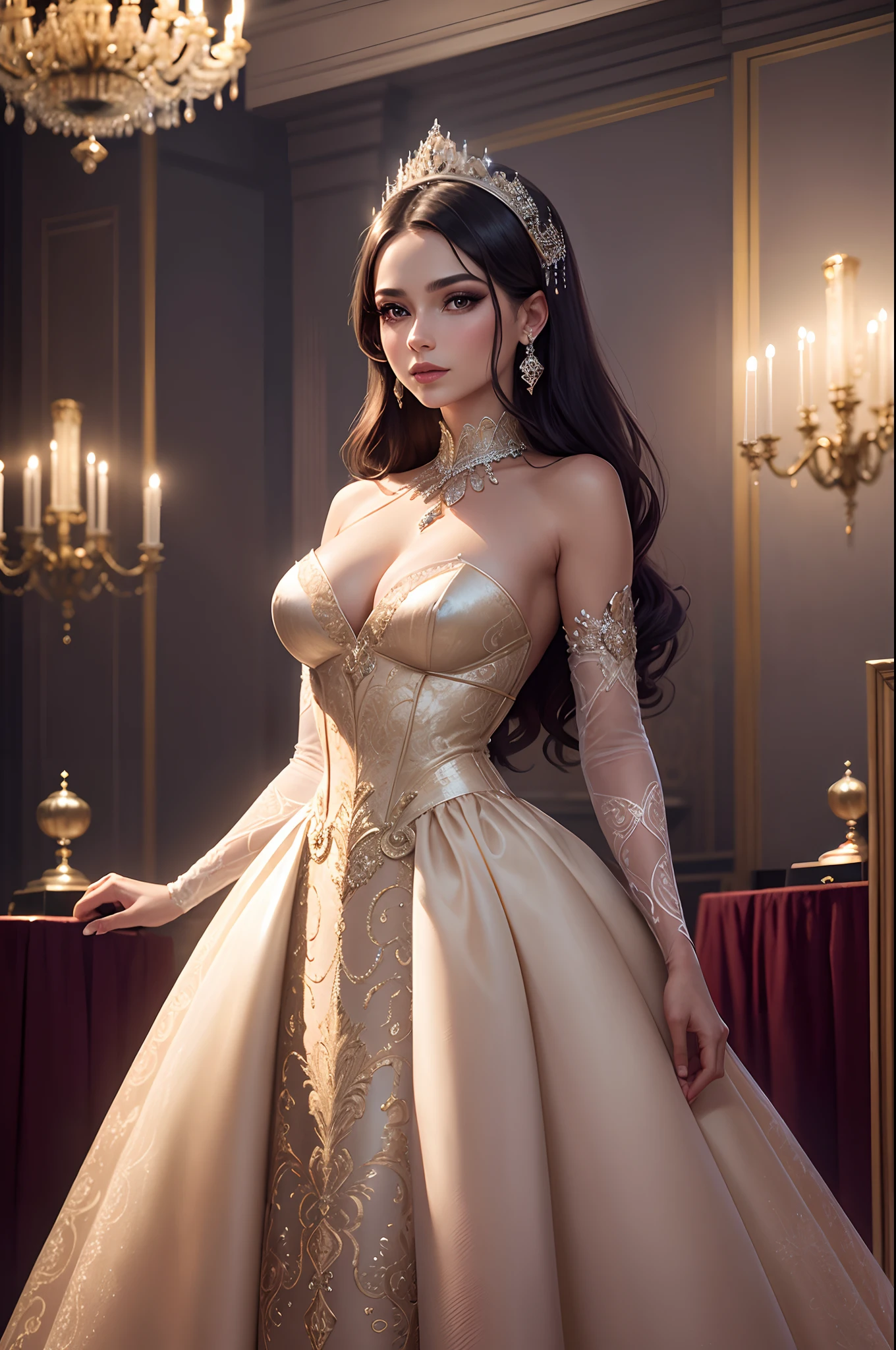 (Elegance at the Gala), (Sophistication in High Style), (obra-prima: 1.4), Retrato com Perspectiva Deslumbrante, (expression of enchantment: 1.3), Dama em Gala de Baile, (flawless hair: 1.3), Olhar de Deslumbramento, (Vestido de baile deslumbrante: 1.2), Luxury Ballroom Background, (Gala Lighting with Radiant Effects: 1.4), (Classic colors: 1.3), (Atmosfera de gala), (Estilo de arte elegante), (Pinceladas de Glamour: 1.3), (Beleza em Destaque: 1.4), (Focus on Elegance), (High Standard Gala), (Respect for Tradition), (Detalhes de Gala: 1.4).