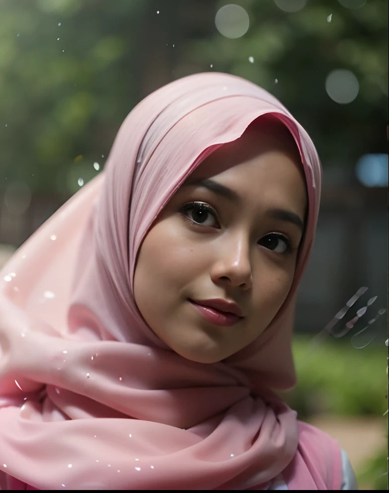 A malay girl in hijab and red pastel office suits in abandoned office, Super 8mm lense, Extreme close-up, High Contrast cinematography effect, Natural Lighting, Desaturate color grading, high quality, ultra detail, 8k resolution,