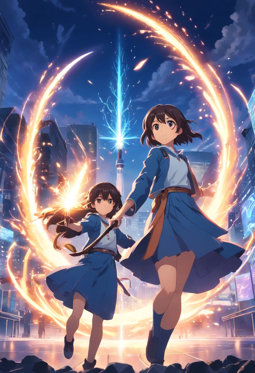 (best quality,8k,highres,masterpiece:1.2),dramatic,medium:lovely,lovely detailed(2 girls) young necromancer with clean background and particle lighting, wearing a wizard hat, holding a gatling gun, top background weapon removed