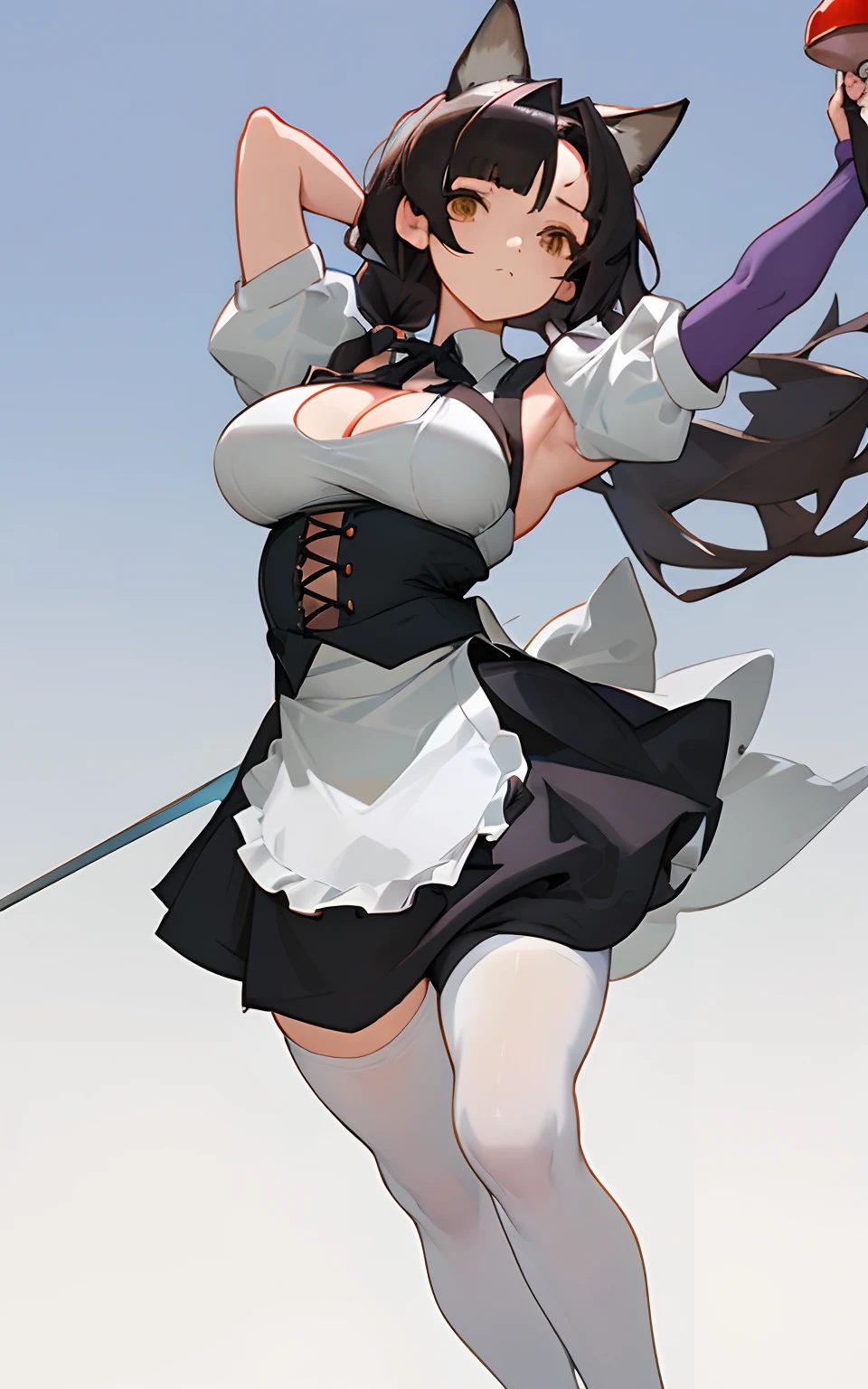 Dog ears, cropped shoulders,White knee-length stockings,perfect body figure,medium boob,Arm leakage,Show your arms,((the maid outfit)),middle parted hairstyle,