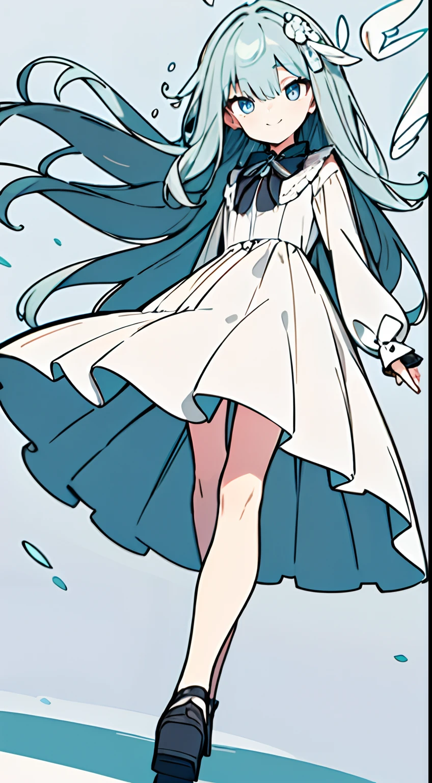 masuter piece, Best Quality,32K、Wallpaper, ultra -detail, Absurd beauty, 1Beautifulwoman、Pupils of large eyes、Hair fluttering in the wind、slender long legs、Smaller head、miscievous smile、Angle looking up from below:1.2