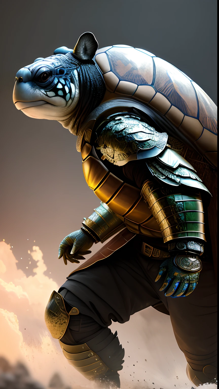 Animalrizz   (turtle) 10, masterpiece, highres, Absurd,photorealistic portrait, Parley_armature, Tiger in Armor ,Wear Parley_armature, Massive futuristic armor, running, move, Rocket propulsion,((from the side))