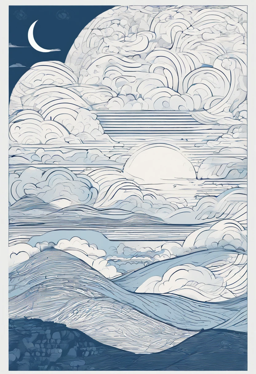 ancient wind,Star blue,Early morning night,Large clouds,themoon