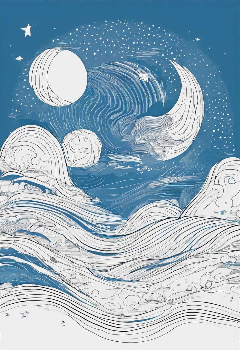 ancient wind,Star blue,Early morning night,Large clouds,themoon