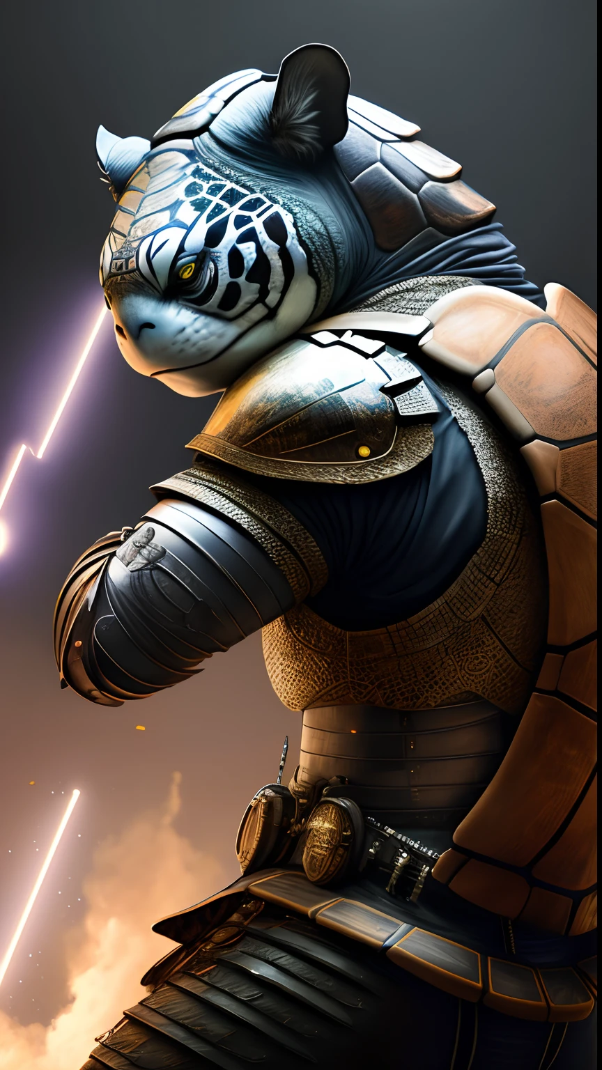 Animalrizz (turtle) 10, masterpiece, highres, Absurd,photorealistic portrait, Parley_armature, Tiger in Armor ,Wear Parley_armature, Massive futuristic armor, running, move, Rocket propulsion,((from the side))