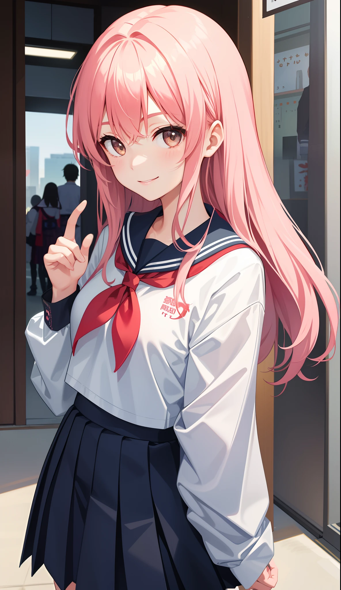 1girl in、AS-Adult、A smile、Japanese、highschool、校服、serafuku、