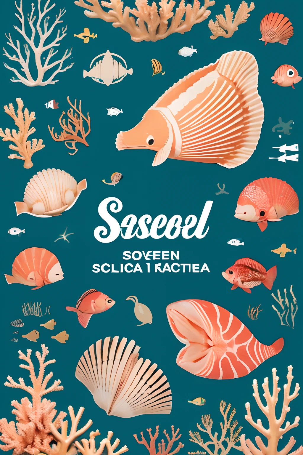 Treasures of the sea,sea shell, coral, nautical, Underwater,80's vector image, T-shirt design, Isolated, blacksole,Low purity color,Low color brightness,Advancedsense
