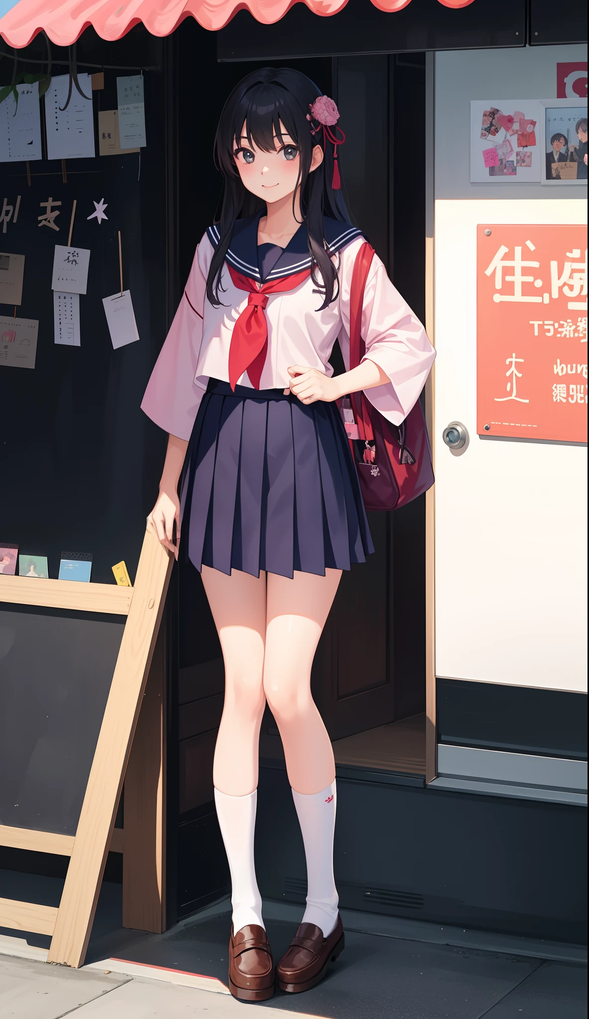 1girl in、AS-Adult、A smile、Japanese、highschool、校服、serafuku、
