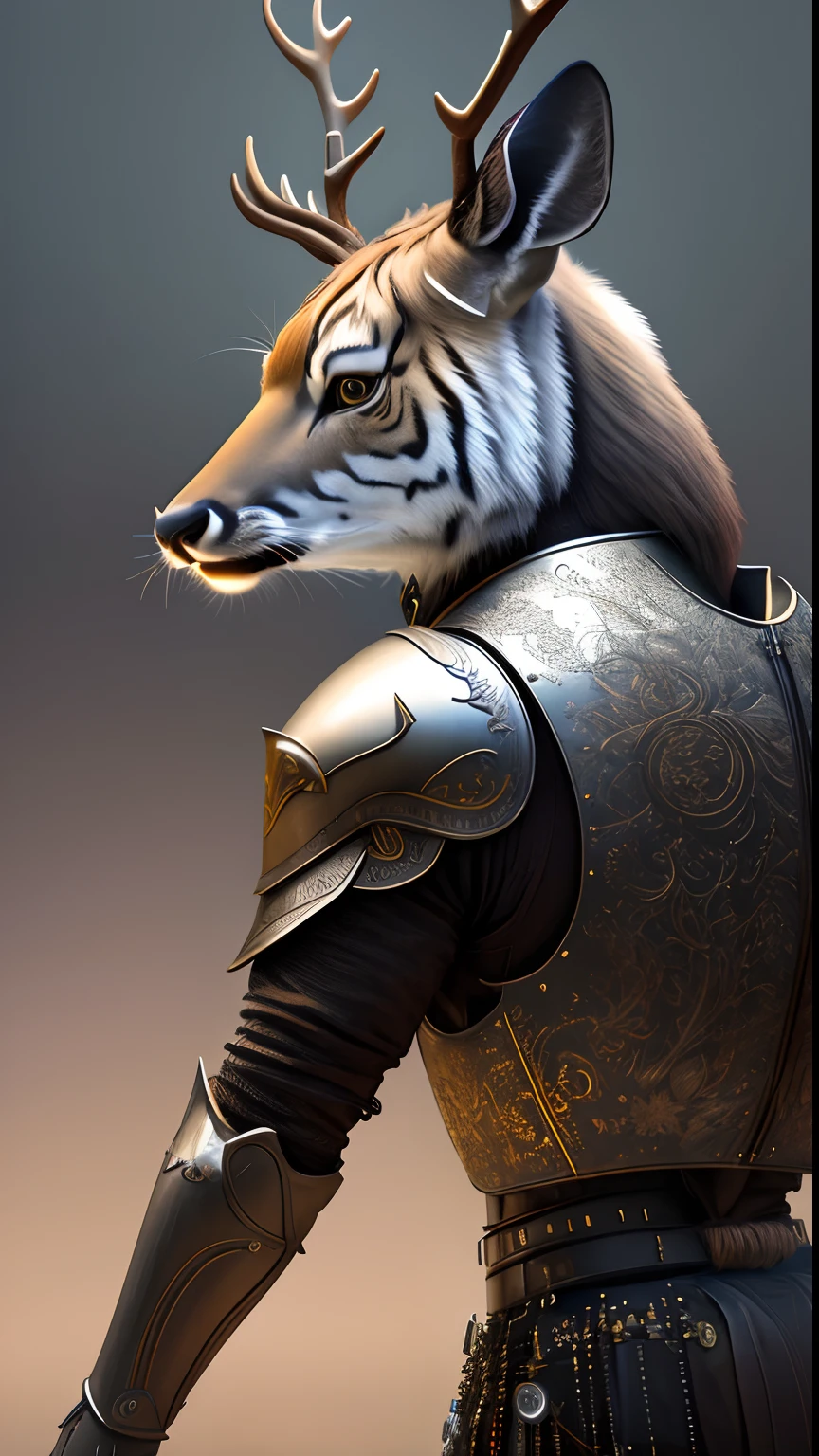 Animalrizz ((deer)) 10, masterpiece, highres, Absurd,photorealistic portrait, Parley_armature, Tiger in Armor ,Wear Parley_armature, Massive futuristic armor, running, move, Rocket propulsion,((from the side))
