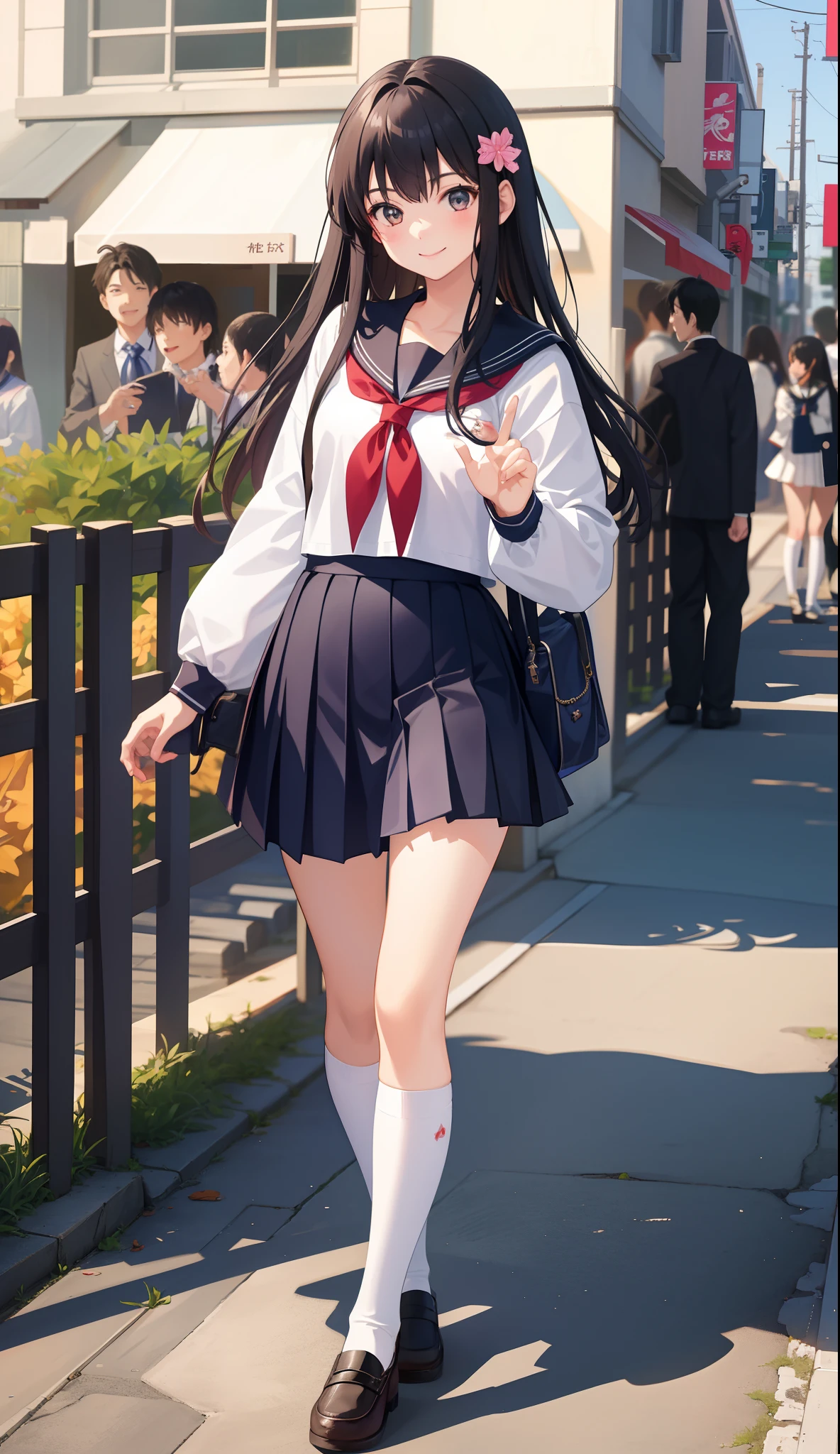 1girl in、AS-Adult、A smile、Japanese、highschool、校服、serafuku、