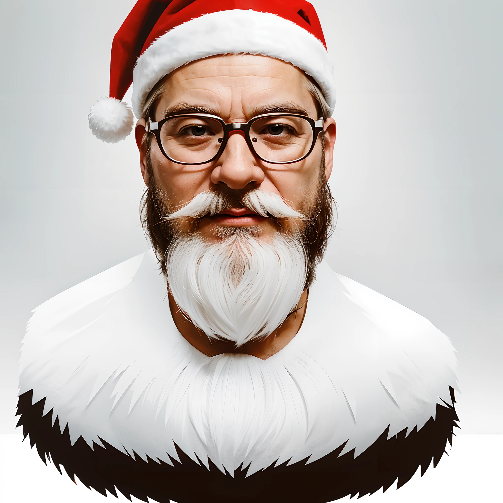 Santa Claus with beard and glasses. White silhouette. Vector illustration
