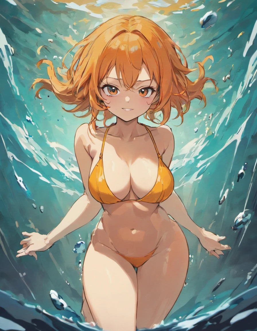 Nami from one piece with orange yellow hair , gaunt ass ,massive titts ,getting fucked in the vagina