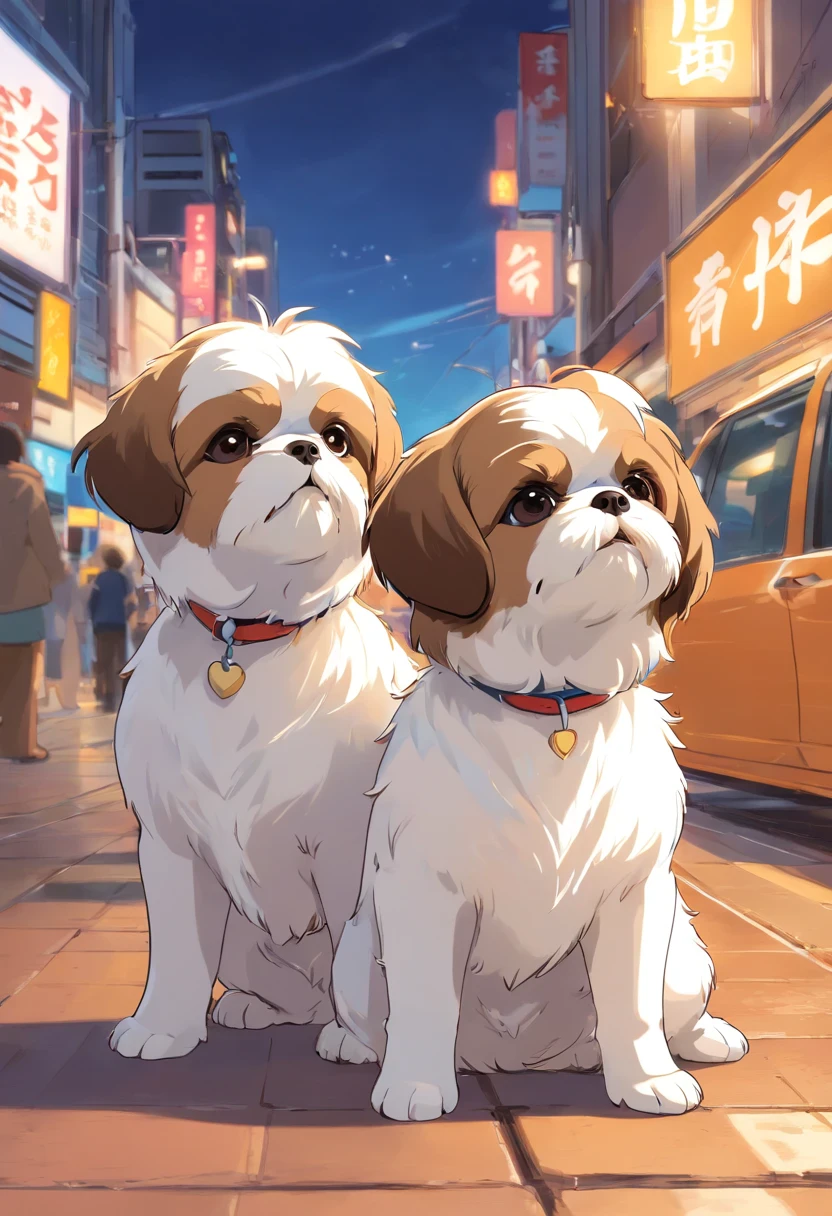 a sticker, Shih Tzu puppies, outlines, vectorial, white outline