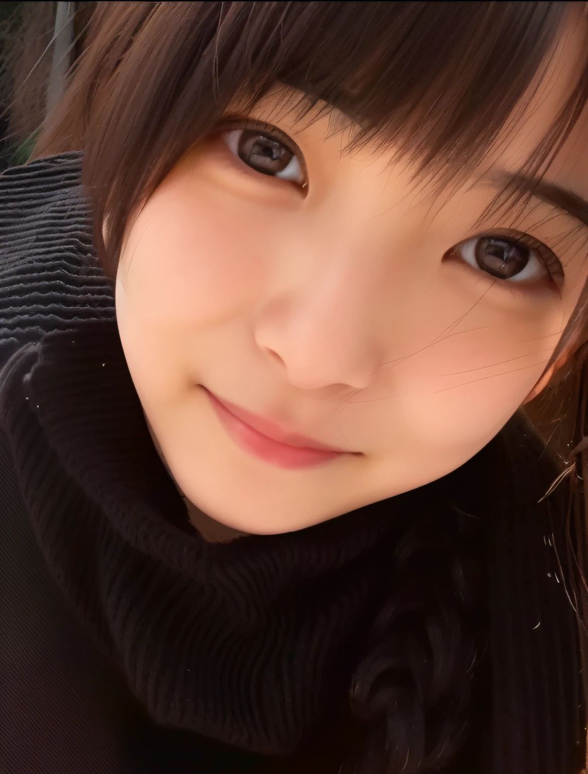 There is a woman in a black sweater and a black scarf, chiho, cute natural anime face, 奈良美智, Kotegawa Yui, sakimichan, girl cute-fine-face, shikamimi, cute - fine - face, Shiori Teshirogi, clear cute face