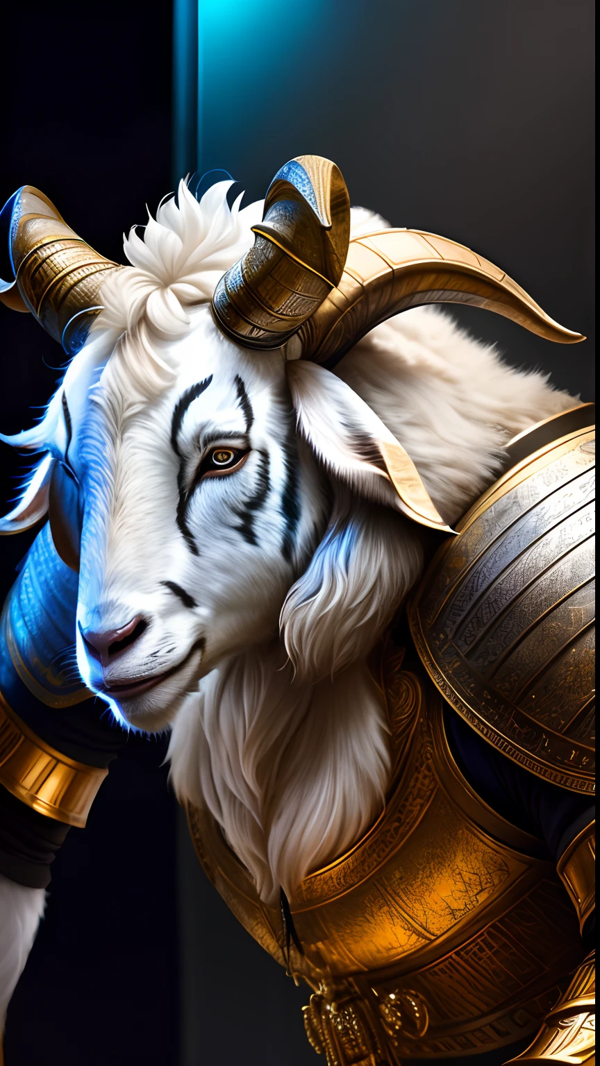 Animalrizz   ((goat)) 10, masterpiece, highres, Absurd,photorealistic portrait, Parley_armature, Tiger in Armor ,Wear Parley_armature, Massive futuristic armor, running, move, Rocket propulsion,((from the side))