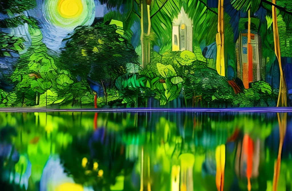 Borneo rain forest, lushful greenery of wild jungle, van gogh style, surrealism, oil painting, hyper detailed, ultraHD, 8K