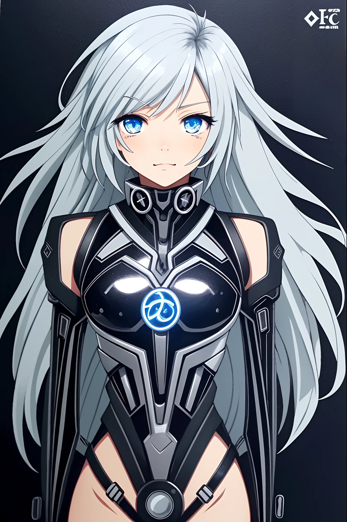 The logo features a stylized cyber waifu figure with smooth, modern lines. She is shown standing with an elegant posture and leaning slightly forward. Her hair flows in a digital waterfall with gradient colors ranging from light blue at the tips to a deep purple hue at the roots. His eyes are bright and futuristic, with a cybernetic glow to them. On his chest, right above his heart, is a small icon representing a gear, symbolizing the "machine" in "Stupid Machine". This gear is minimalist and in silver tones. The typography "Stupid Machine" is written below the figure in a modern, stylized font. The text is a cybernetic tone that matches the figure, and the letters have a futuristic look.
