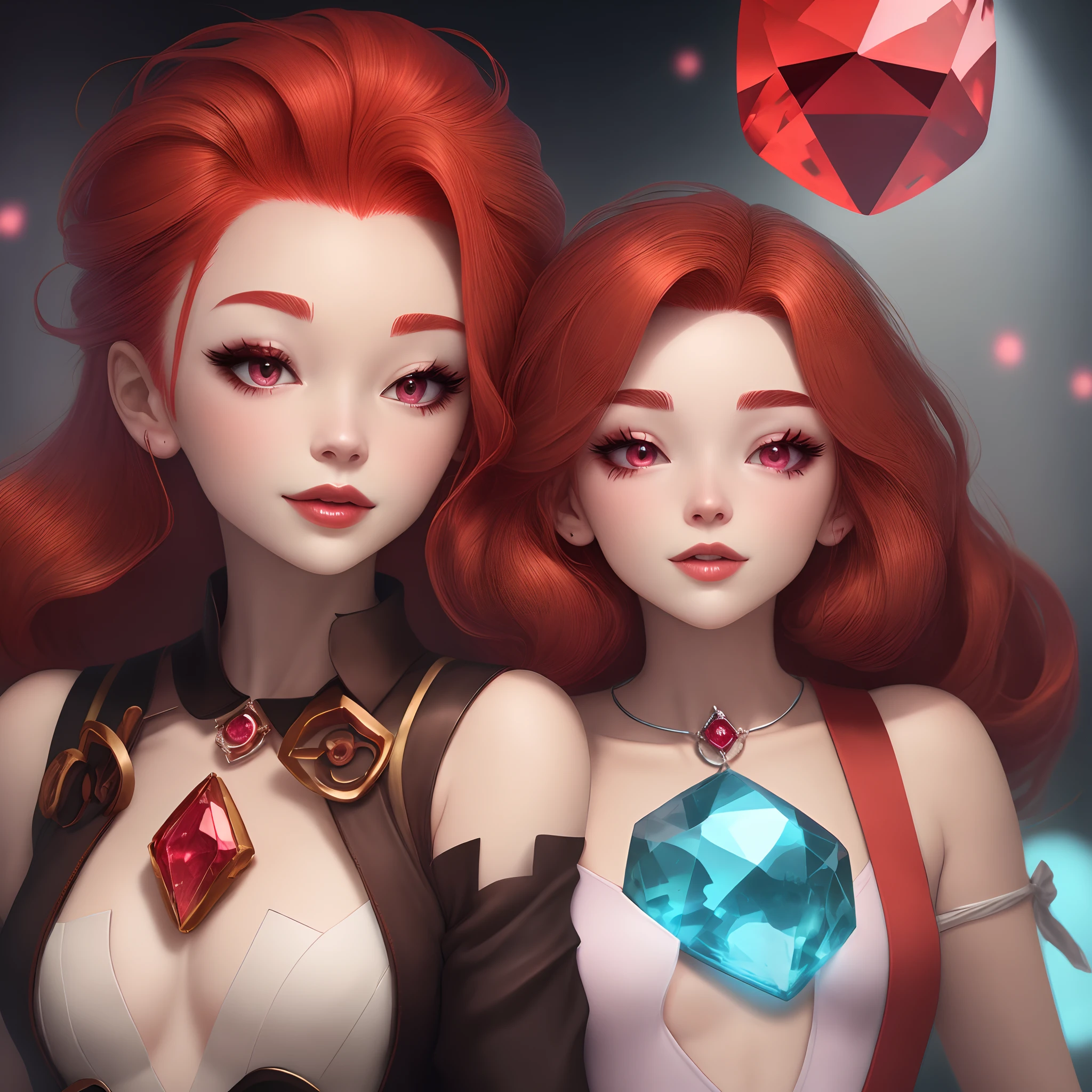 A character from “Steven universe” a red diamond with red skin color and crimson hair that covers her eyes