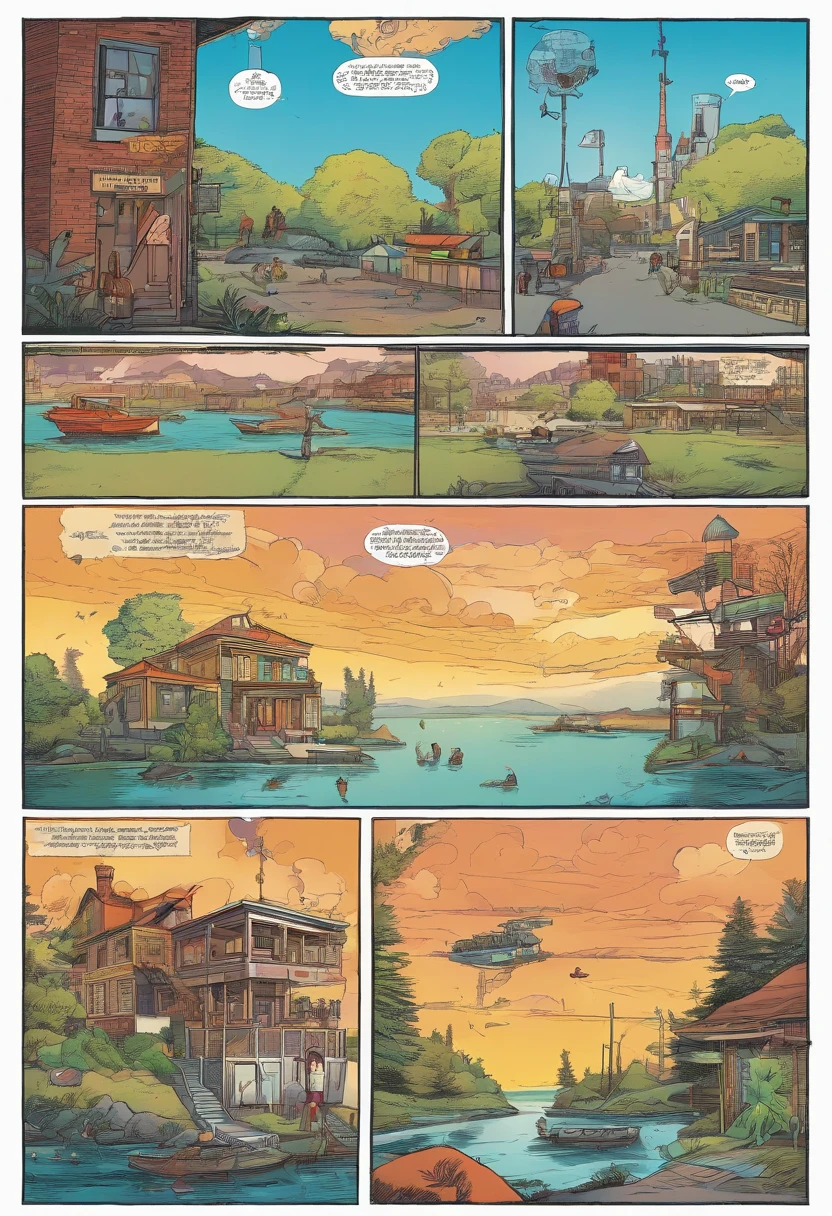 American comics, The story of an asylum-seeking family. The comic is presented in several irregular panels with color. The family goes through hardships as they flee their home country, puis se retrouve au canada. The style is exaggerated and detailed