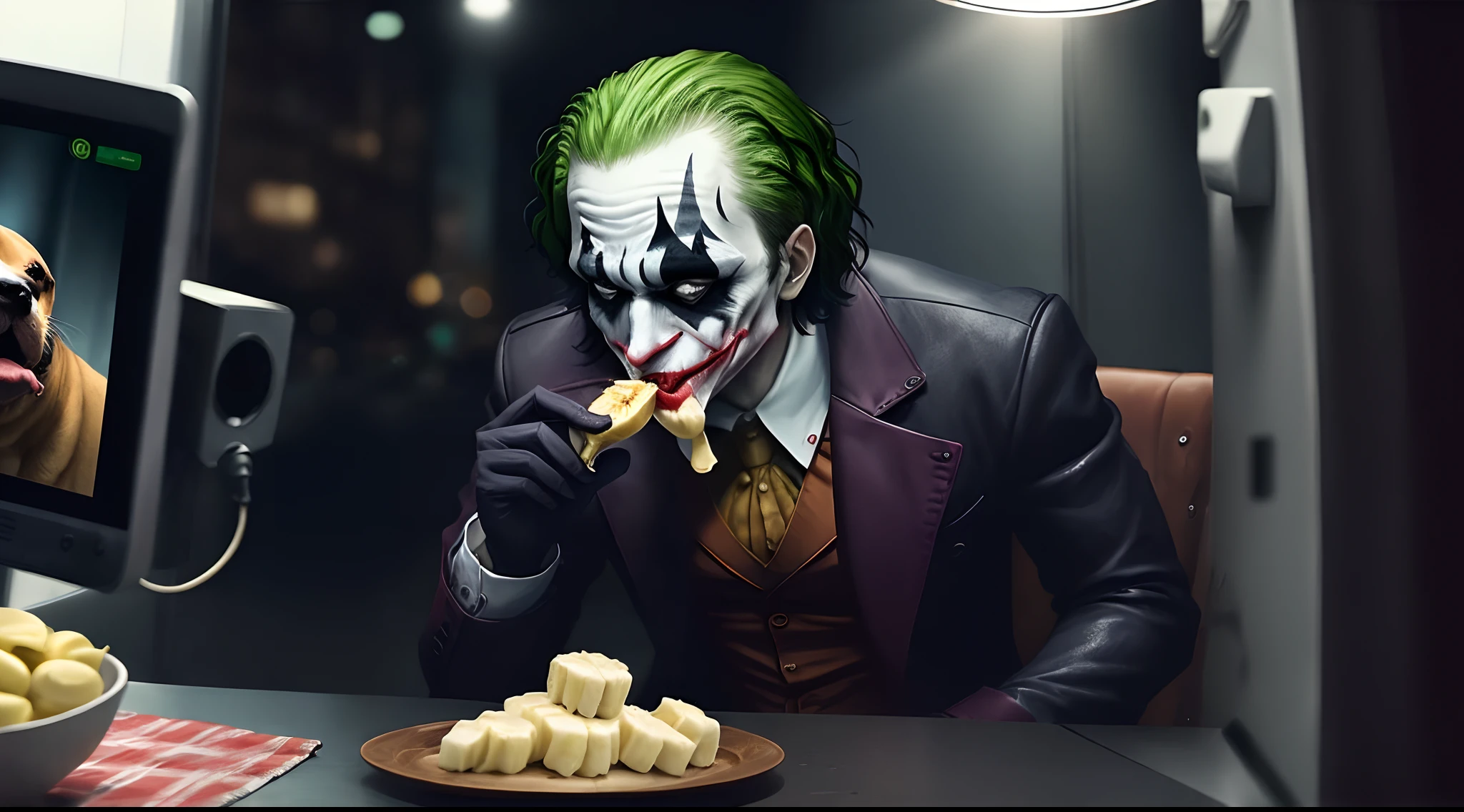 Joker eating banana with pit bull entrails cctv