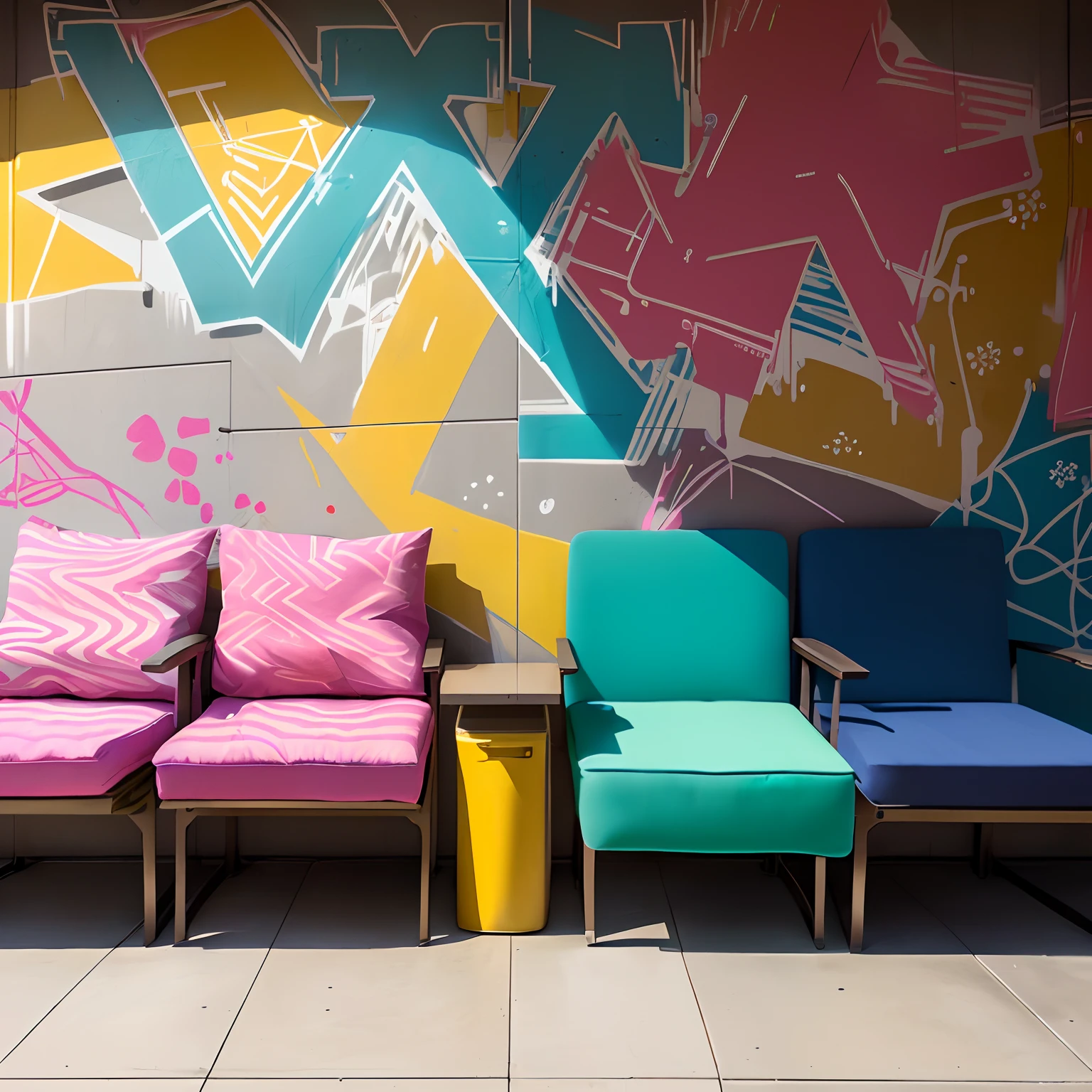 The general orientation of the institution is Japanese
Minimalism! The design should be concise , At the same time, a memorable.
1. Chairs with cushions or armchairs, Communal seat on the right wall.
2. Floor tiles
3. There is graffiti on one wall/Pattern (Wall-to-wall, or something like that)