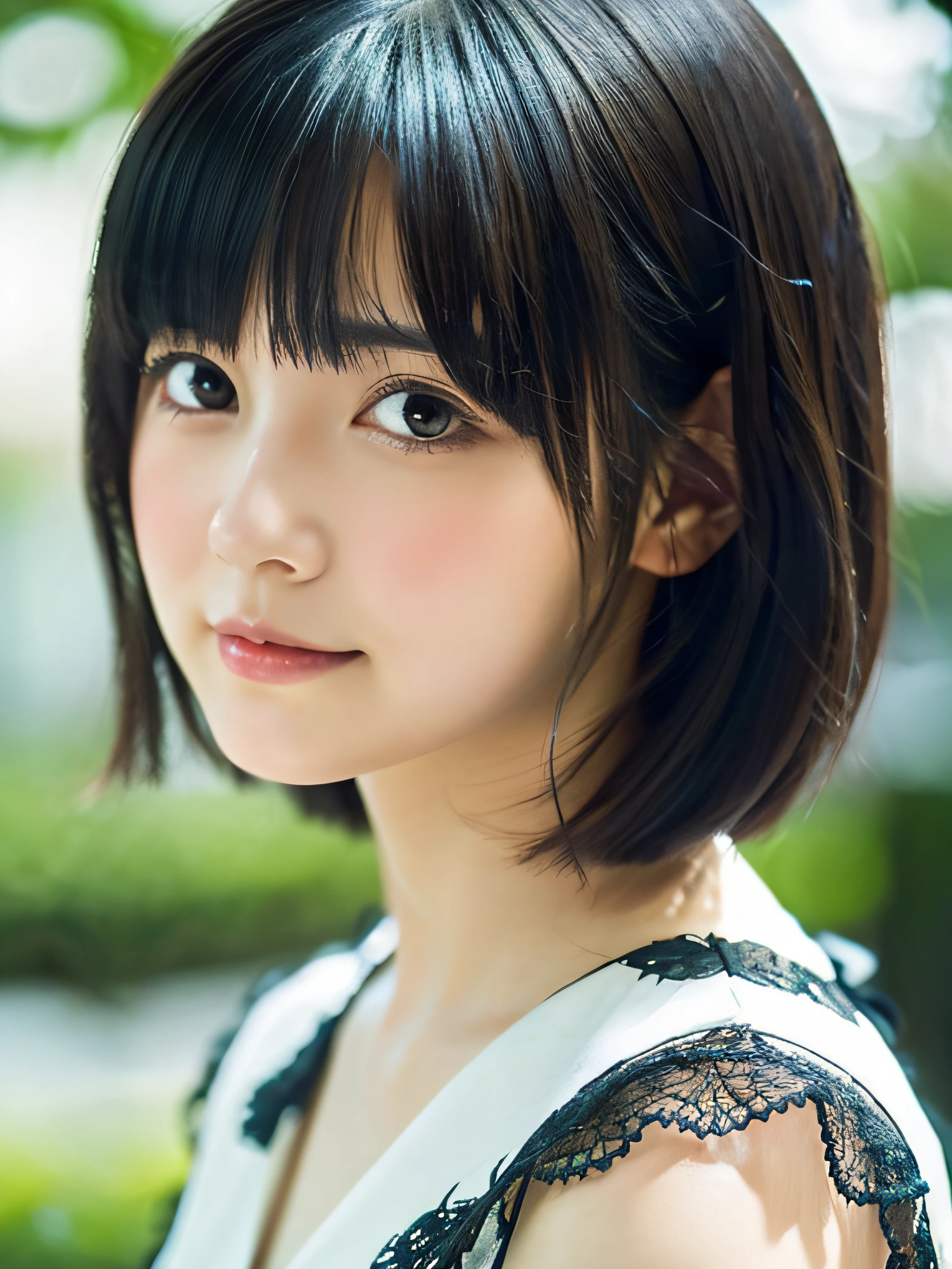 {masutepiece},{Best Quality},{1girl in}, Cute, amazing, Beautiful detailed eyes, Black eyes, Short hair, Black hair,finely detail,depth of fields,extremely details CG,Original, highly detailed wallpaper,Upper body, Looking at Viewer