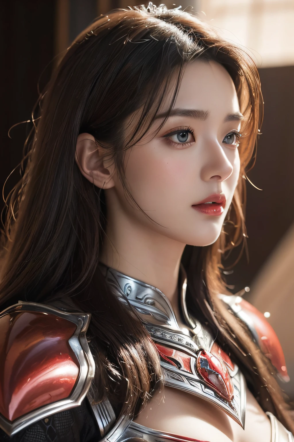 (top-quality,​masterpiece),Close up portrait of woman in silver and red dress,Colossal tits,detailed fantasy art、Fanart Meilleure ArtStation、epic exquisite character art、Beautiful armor、extremely detailed art germ、Detailed Digital Anime Art、armor girl