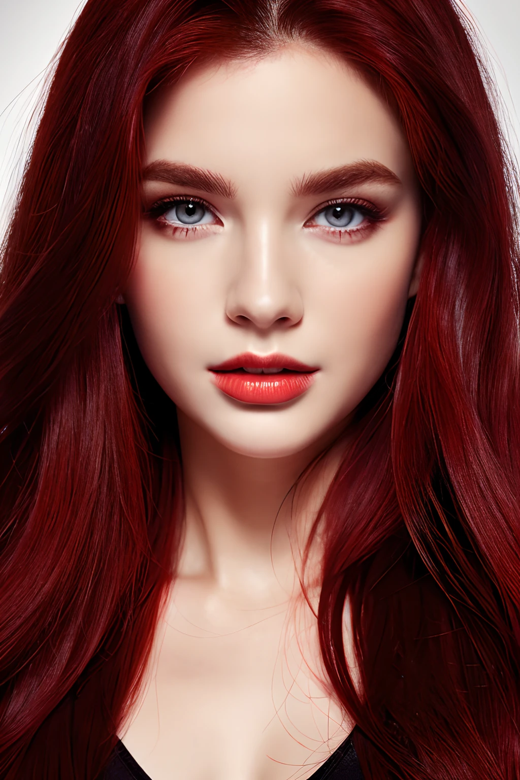 Face Barbara Palvin、Realistic Woman、Red-haired、Red eyes、Longhaire、Black background、fulHD