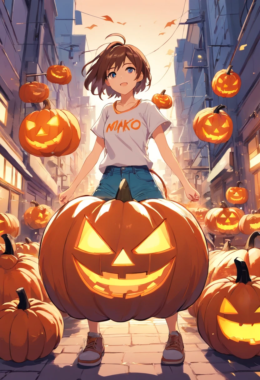 Vector t-shirt art ready to print Halloween pumpkin full body colorful doodle illustration, Cute, action SHOT, vivd colour, punk, high detailing, White background