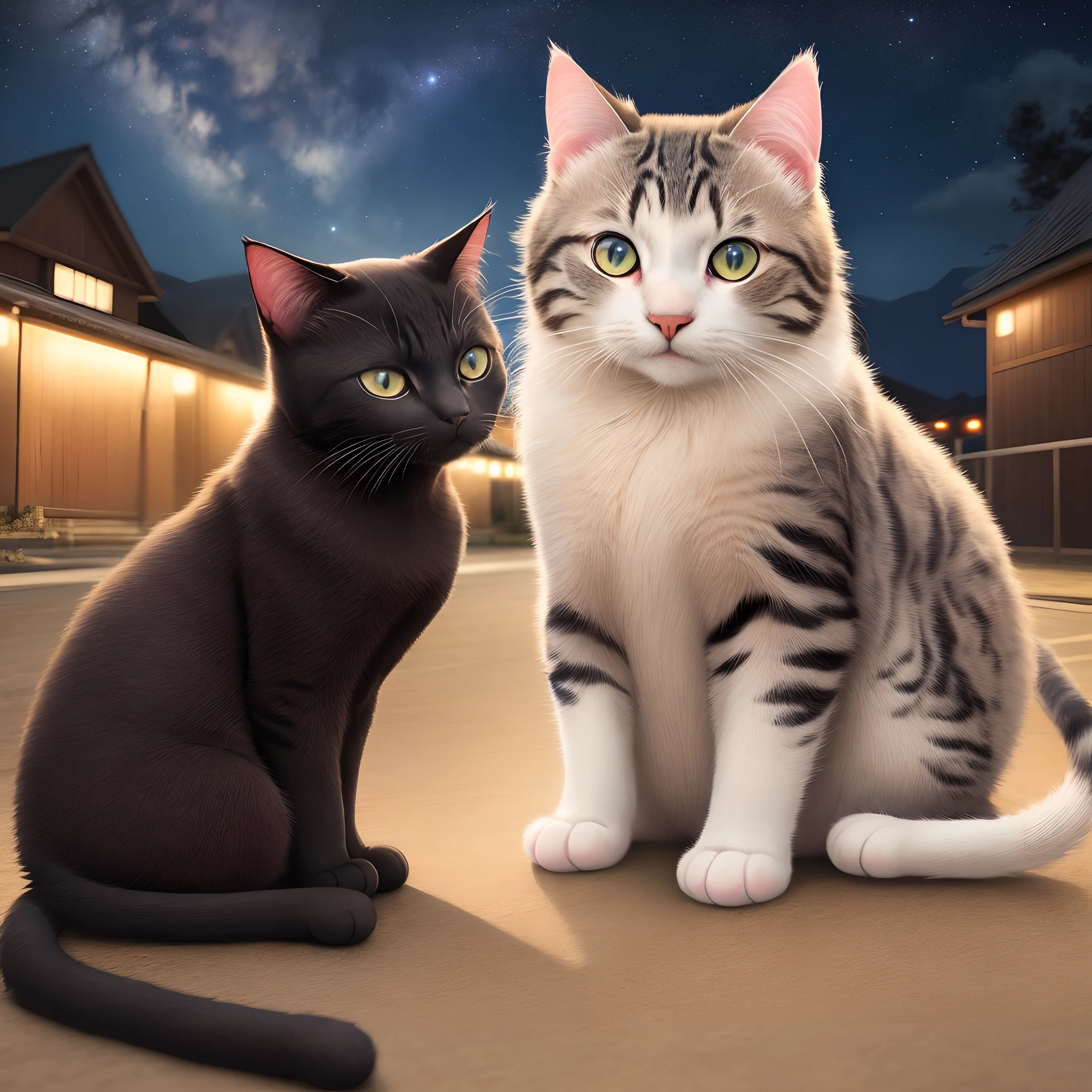 The background is the night sky、One cat