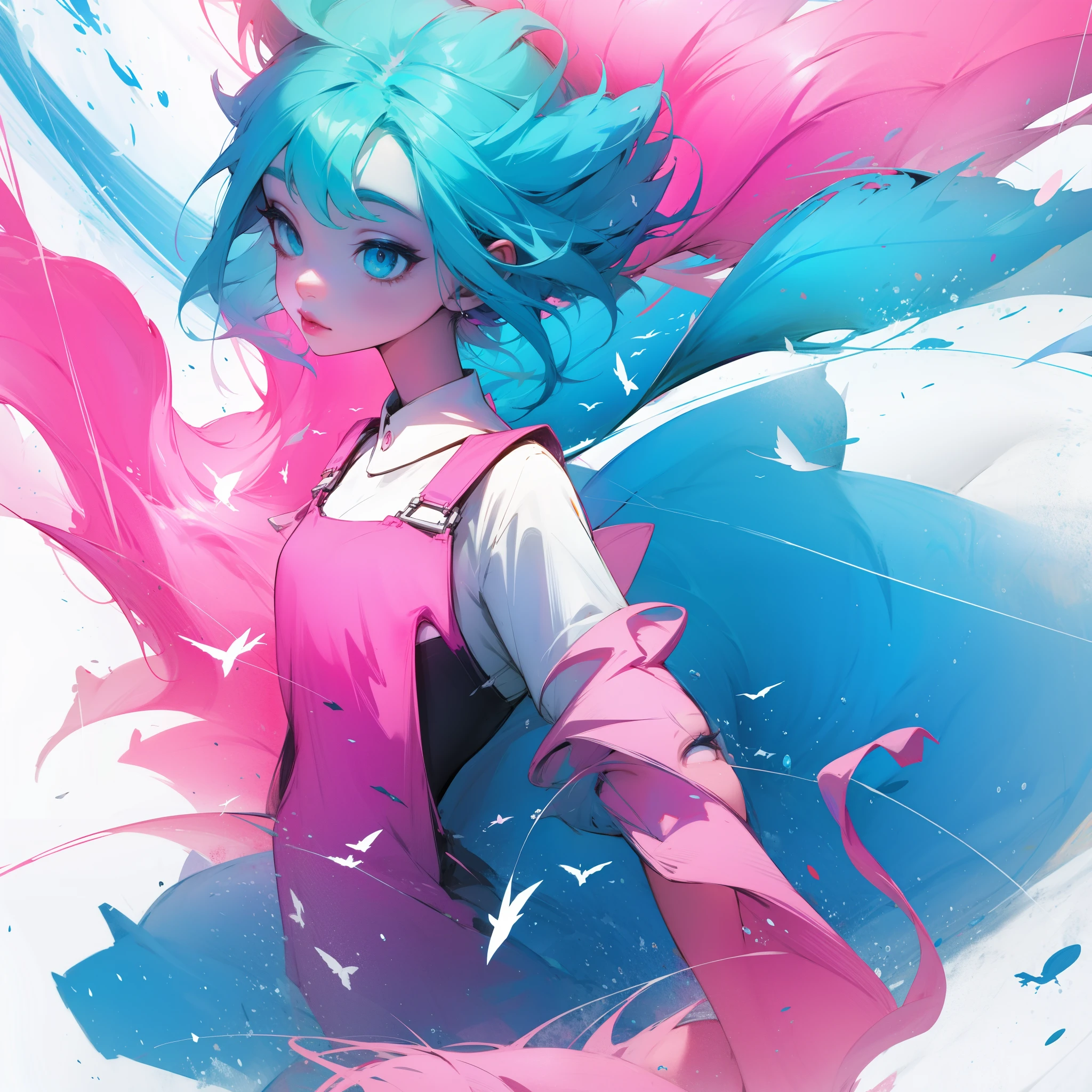 Girl Pink Beautiful Blue Art Overall