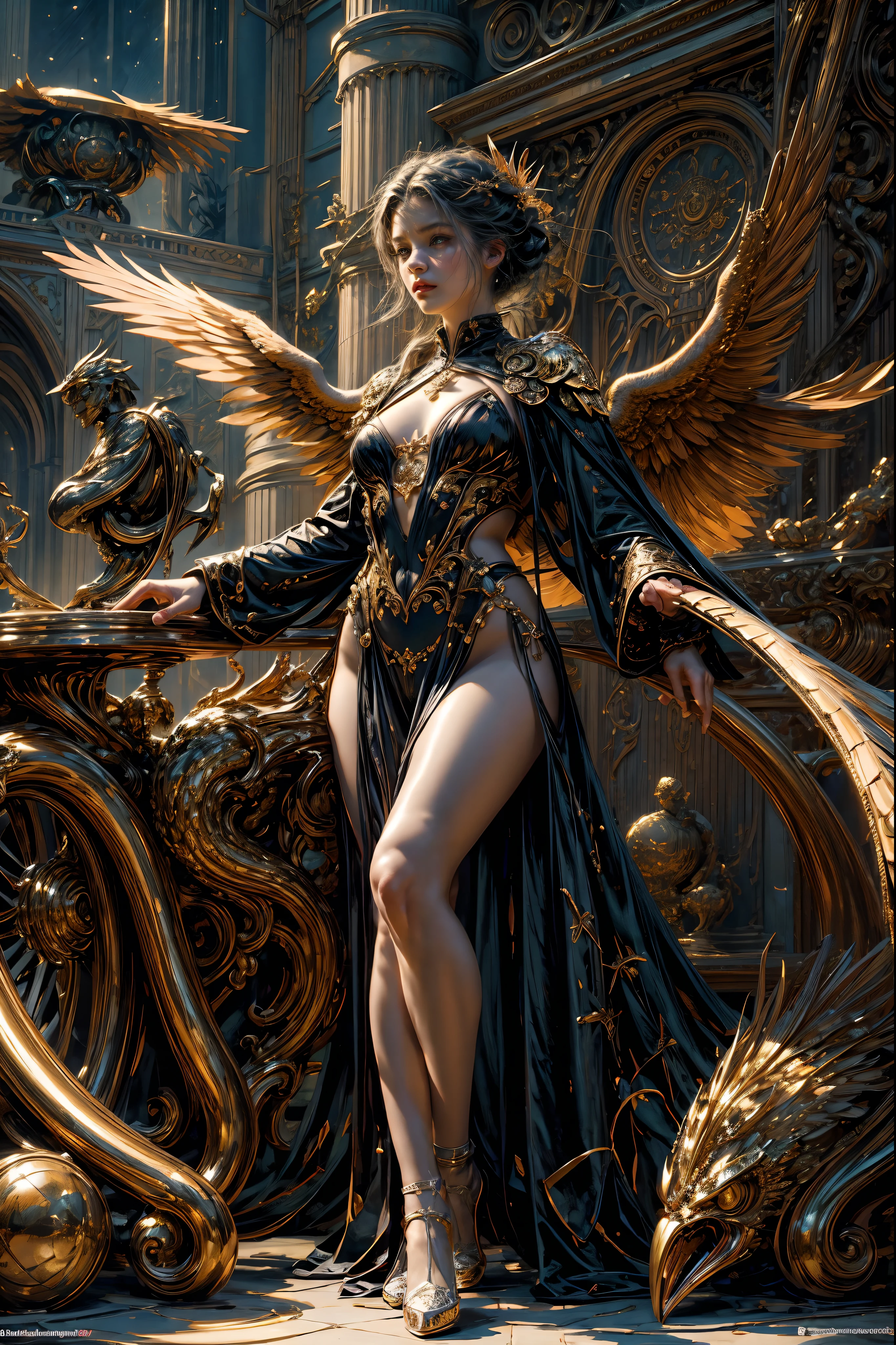 (masterpiece), (extremely intricate:1.3), (realistic), 1girl, solo, anime artwork, centered, archangel with phoenix DNA, resulting in a new character that embodies elements of both, dynamic pose, full body shot, double exposure art, background: tavern, night, depth of field, full color, photorealistic, hyper realistic, highly detailed, pro vector, bright colors, shiny, fractal details, art by j.c. leyendecker