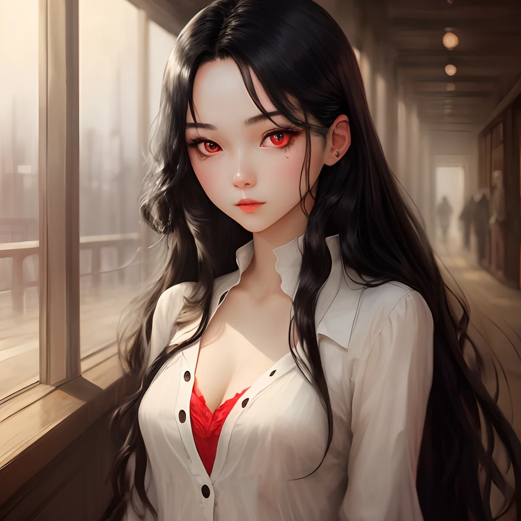 long black hair girl with red eyes