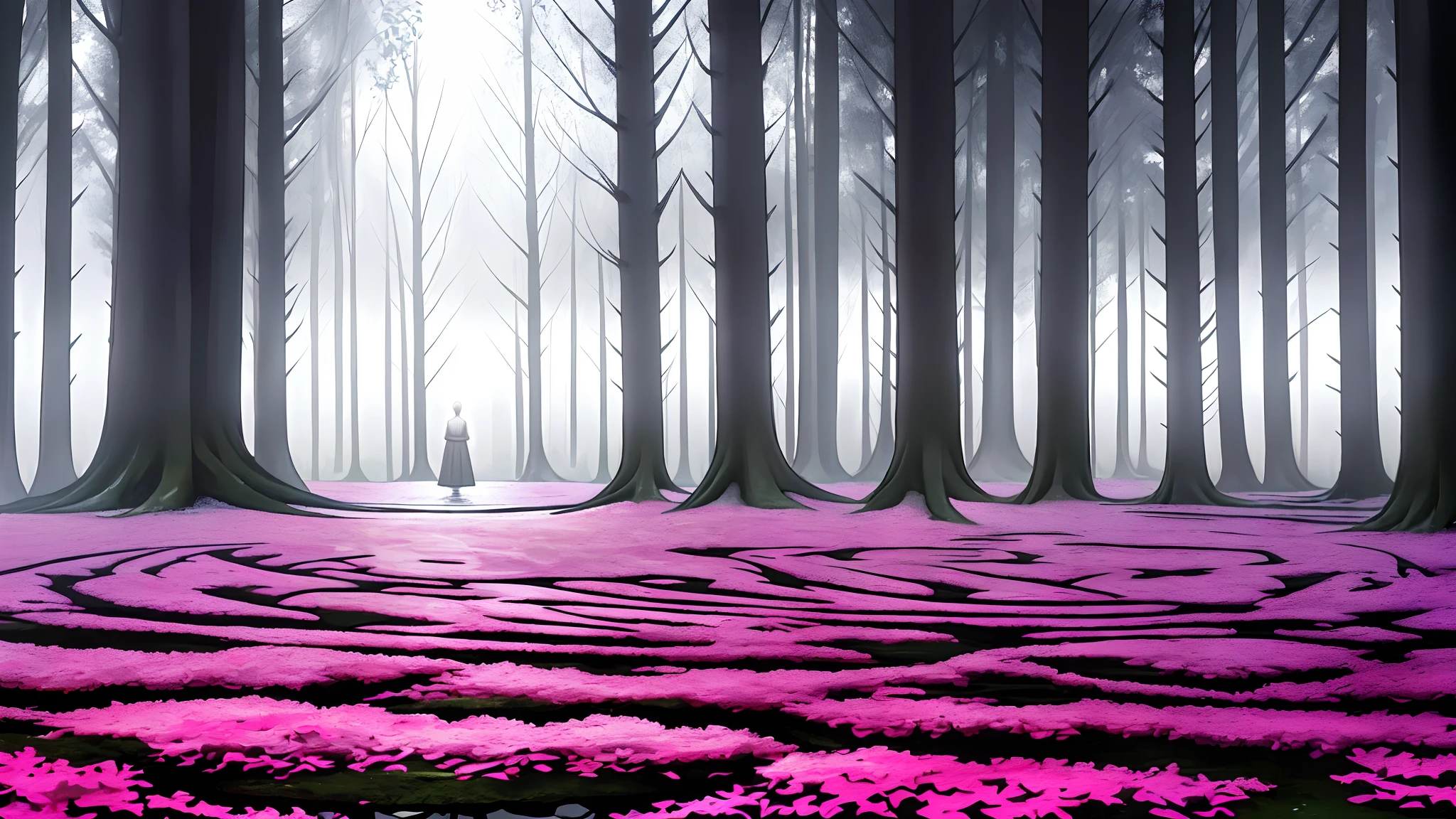 Hyperdetailed regenerative [glitch] still, (koan), matte, understated, (meditative: 1.2), (harmonic) impressionism, cerebral, (interconnected), labyrinth, (introspective), psyche, balanced and reciprocal, (("Mist in the woods")), concept: ("The euphoria of being lost in a beautiful place, and saying ignorance is bliss, even though I wanted to know everything...")