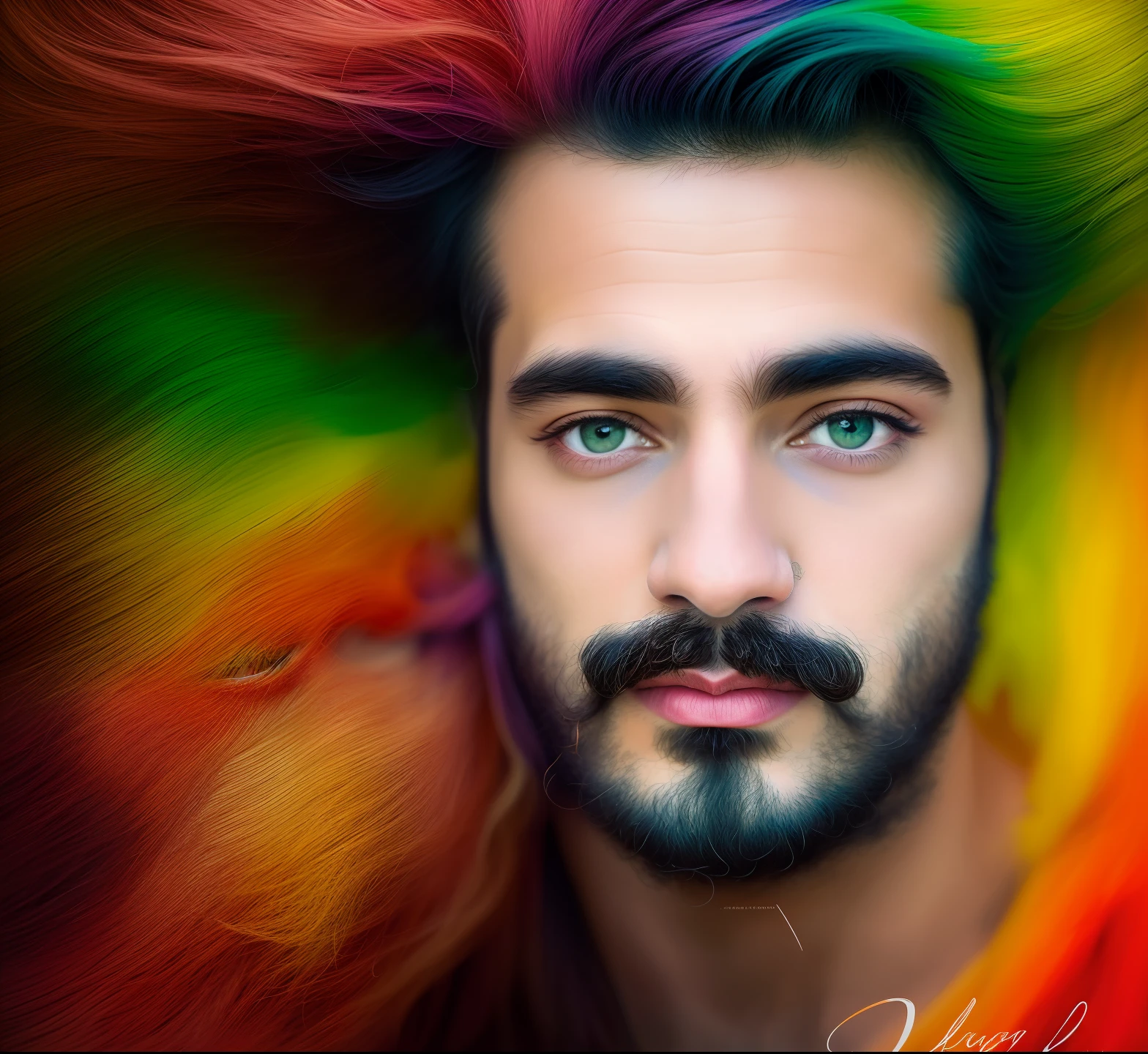 Retrato arafed de um homem com um bigode e um bigode, foto portait foto de perfil, Retrato NFT, inspirado por Vicente Juan Masip, Emad Mostaque, inspirado em Yasar Vurdem, inspirado em Ahmed Yacoubi, colorized pencil sketch, pintura digtial, inspirado em Volkan Baga, paiting digital, Miguel Vicente, Make this photo sharp in 4K RAW, RGB com contraste de cores