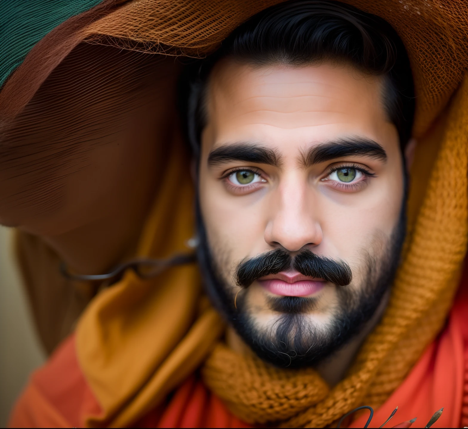 Retrato arafed de um homem com um bigode e um bigode, foto portait foto de perfil, Retrato NFT, inspirado por Vicente Juan Masip, Emad Mostaque, inspirado em Yasar Vurdem, inspirado em Ahmed Yacoubi, colorized pencil sketch, pintura digtial, inspirado em Volkan Baga, paiting digital, Miguel Vicente, Make this photo sharp in 4K RAW, RGB com contraste de cores