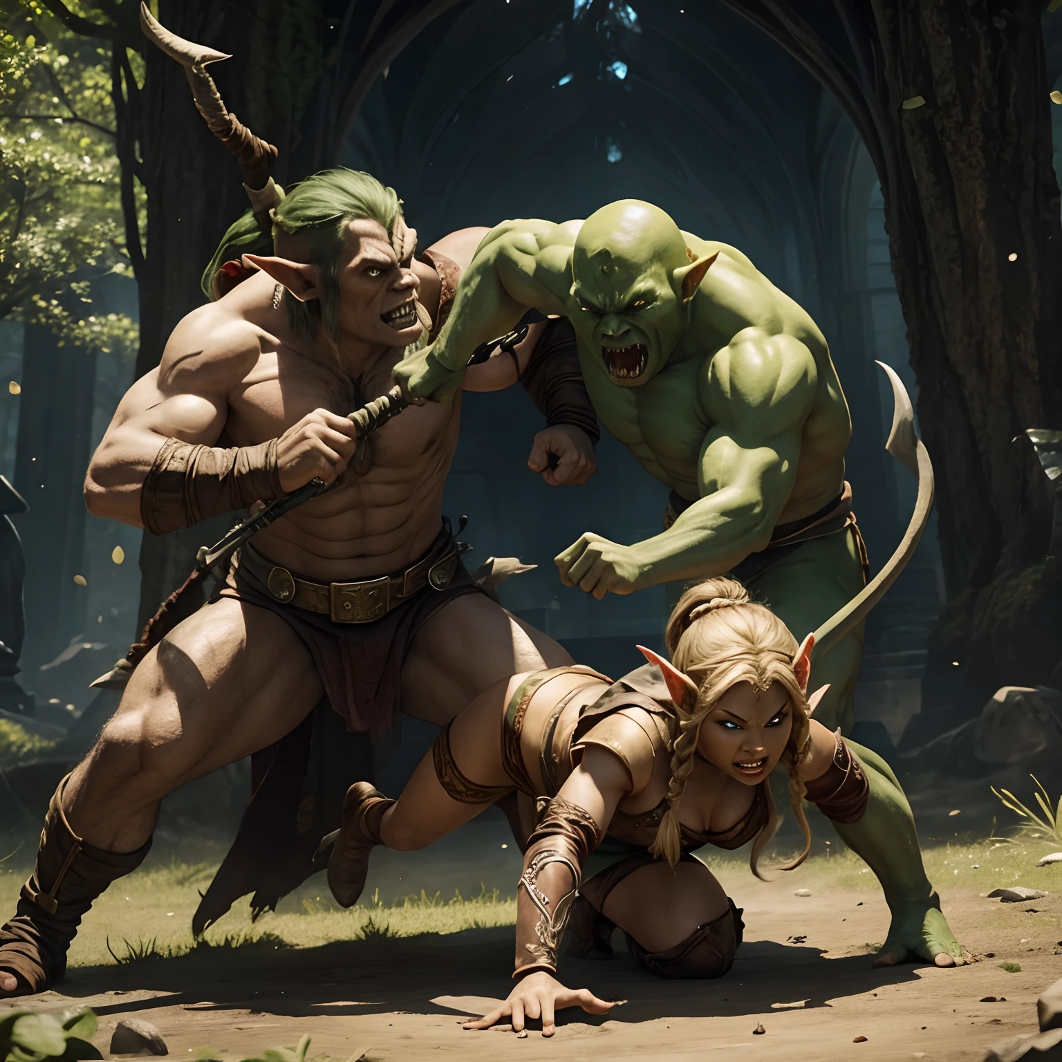 Beautiful elf fighting an orc